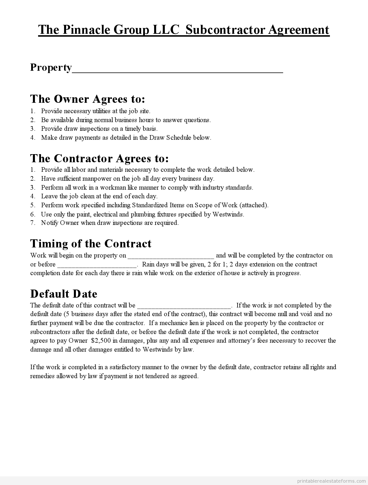 Free Printable Subcontractor Agreement Form | Printable Real Estate - Free Printable Subcontractor Agreement