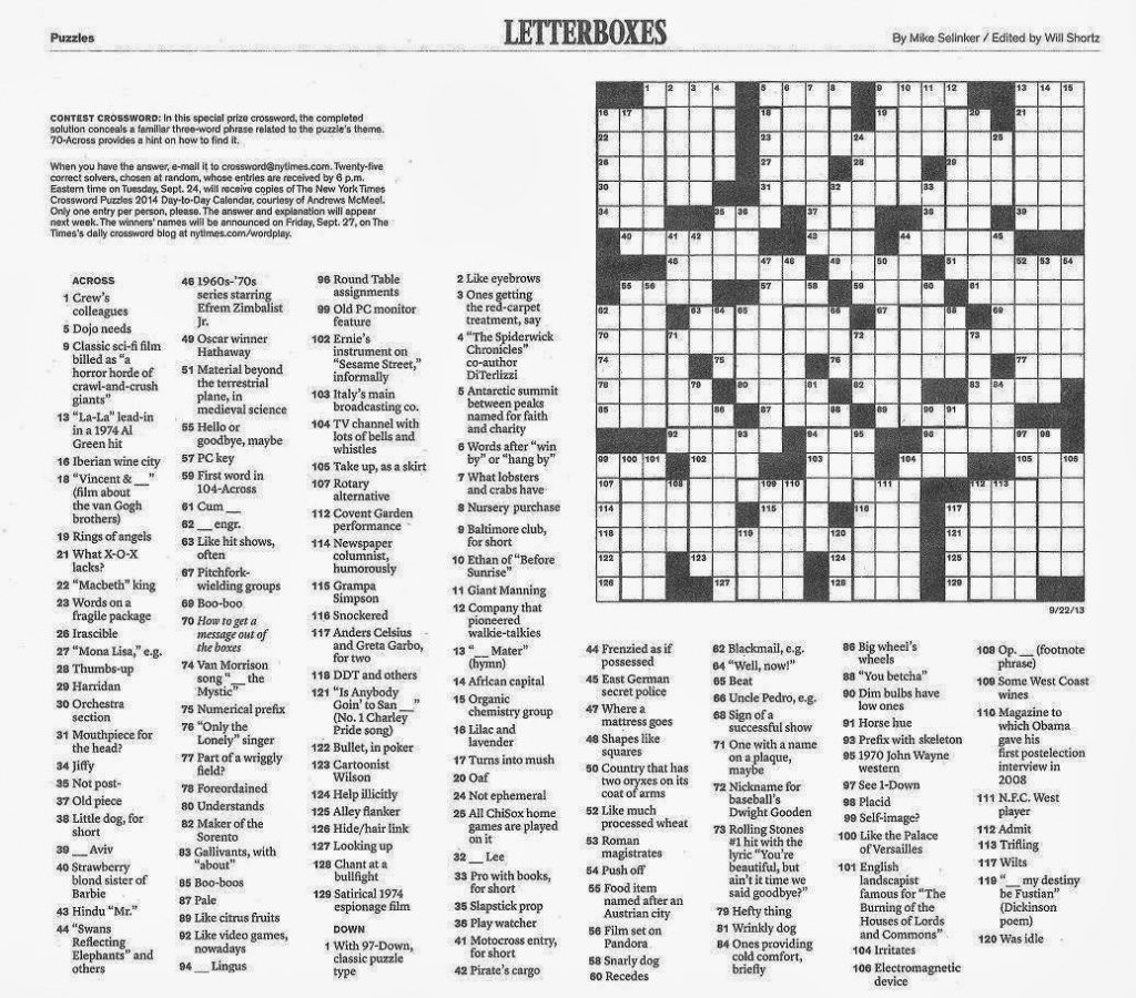 Free Printable Ny Times Crossword Puzzles | Free Printable