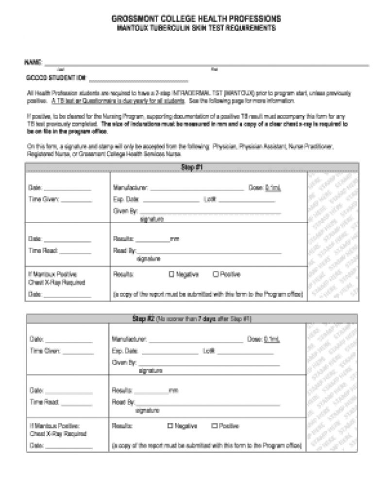 Free Printable Tb Test Form | Free Printable - Free Printable Tb Test Form