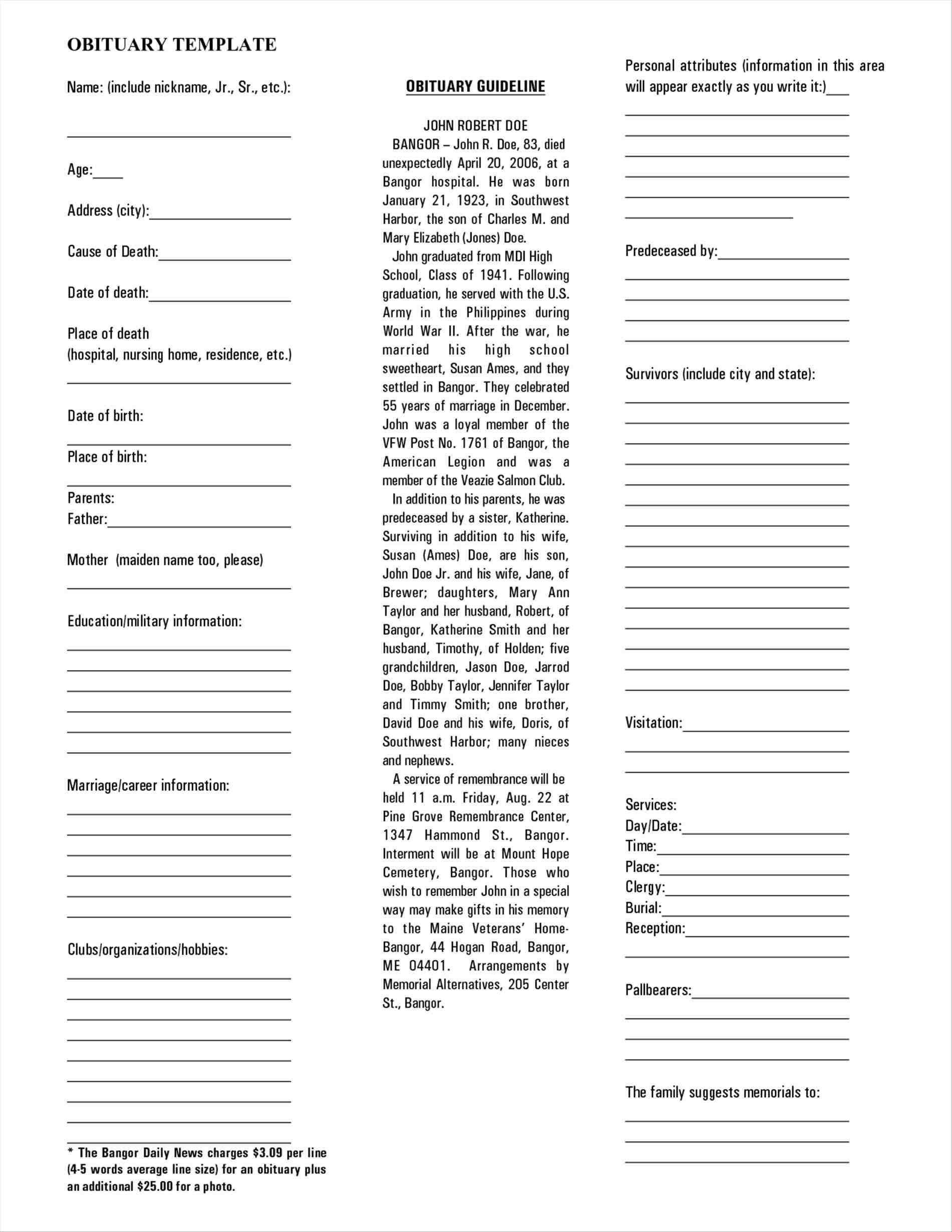 Free-Printable-Templates-Itinerary-Sample-Free-Obituaries-Templates - Free Printable Obituary