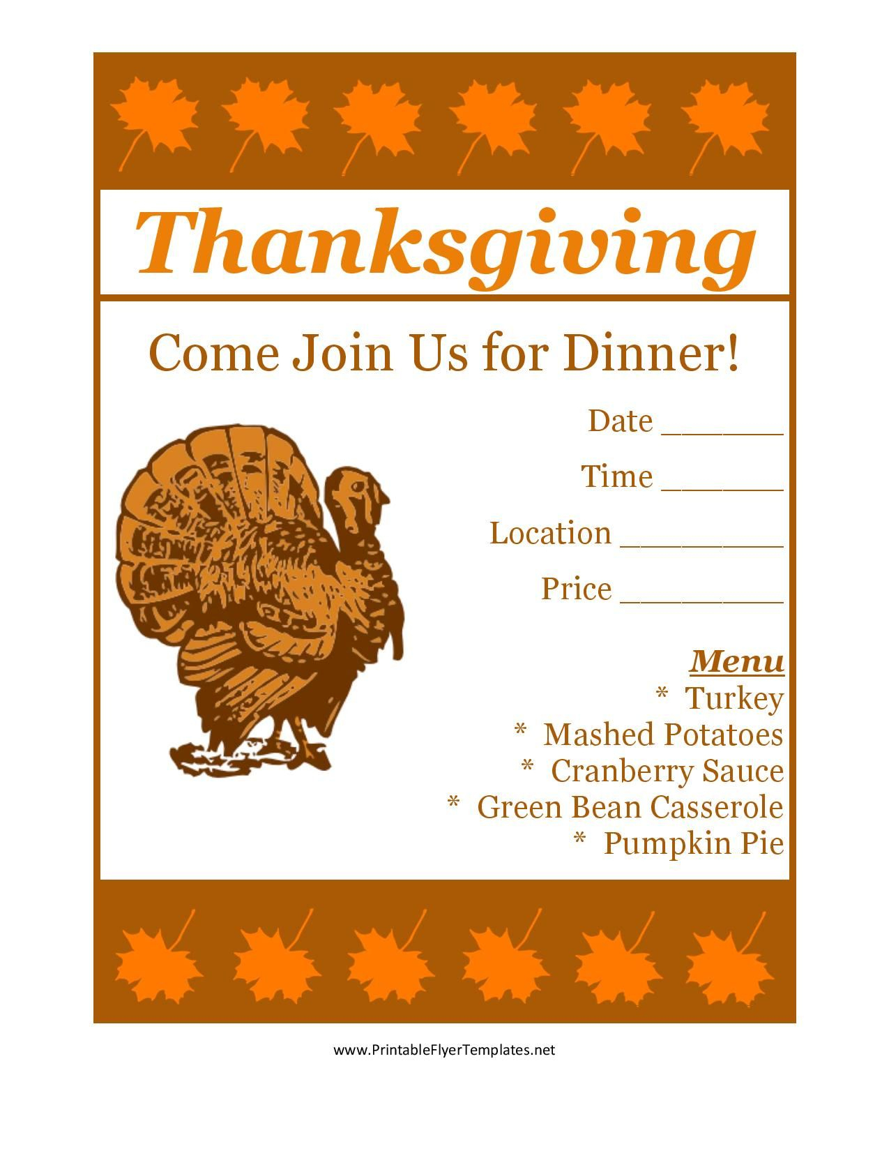 Free Printable Thanksgiving Flyer Invintation Template | Holiday&amp;#039;s - Free Printable Flyers For Church