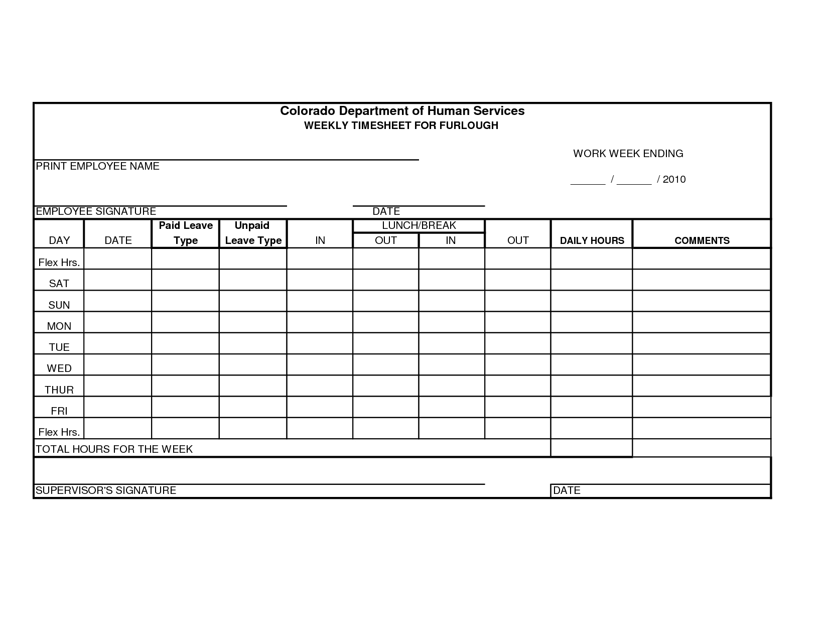 Free Printable Time Sheets Forms | Furlough Weekly Time Sheet - Free Printable Time Sheets Forms