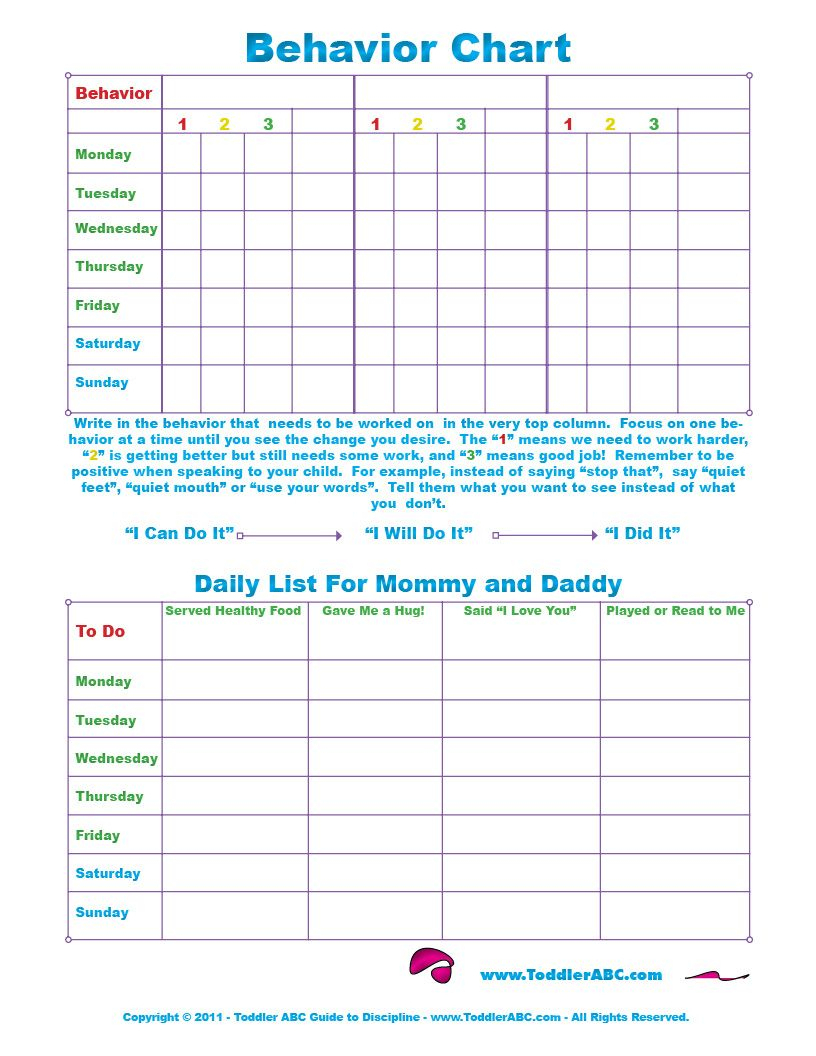 Free Printable Toddler Behavior Chart For 1, 2, 3, 4 And 5 Year Olds - Free Printable Reward Charts For 2 Year Olds