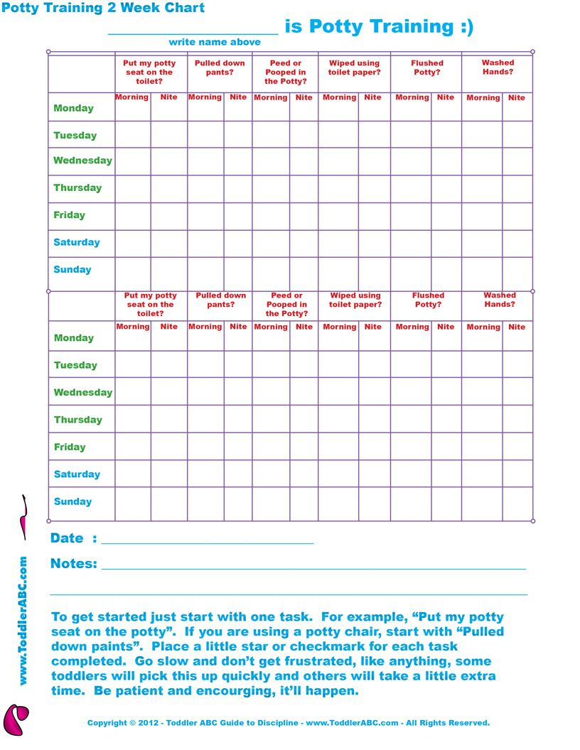 Free Printable Toddler Potty Training 2 Week Chart For 1, 2, 3, 4 - Free Printable Reward Charts For 2 Year Olds