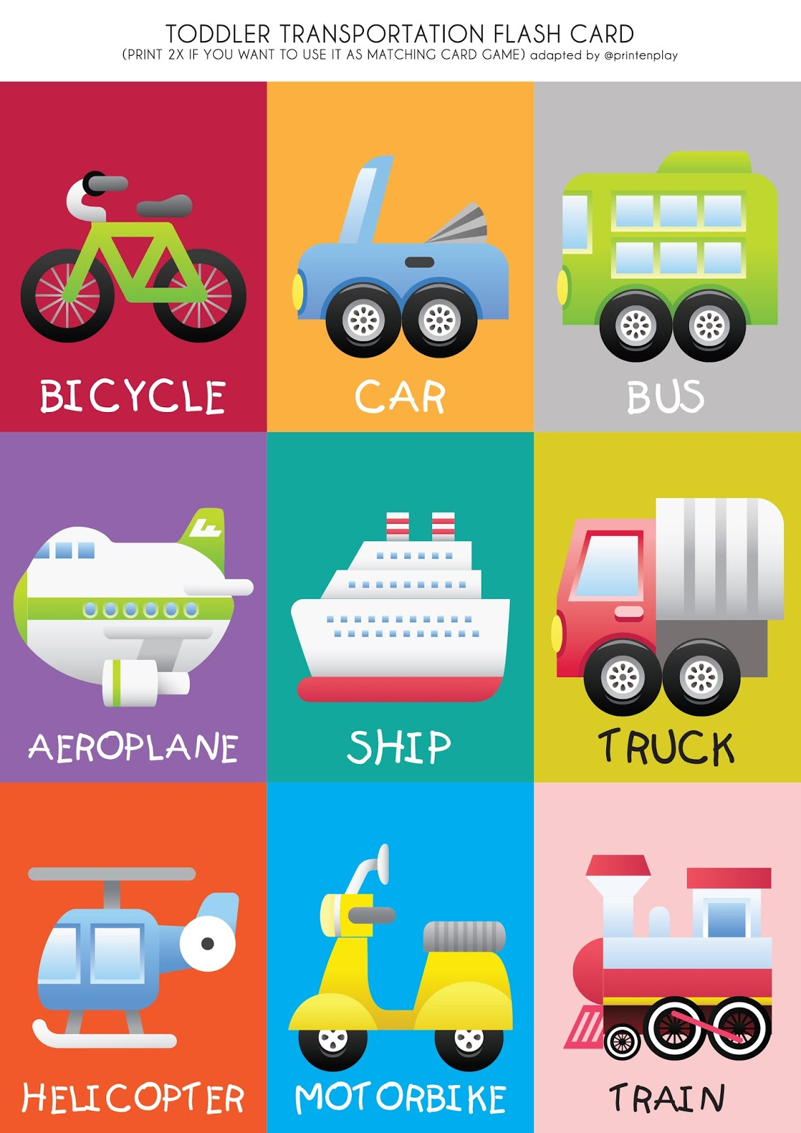 Free Printable - Transport Theme Flash Card | Print En Play - Free Printable Flash Cards