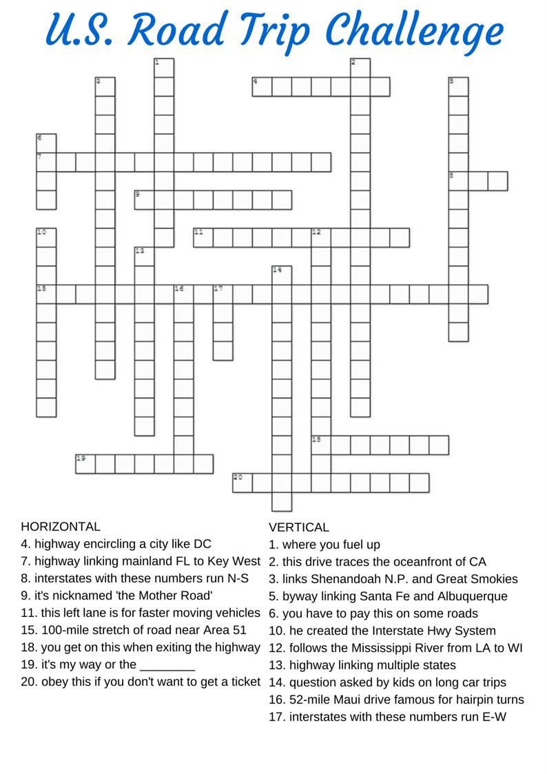 Free Printable Travel Games For Kids - Free Printable Crosswords Usa Today