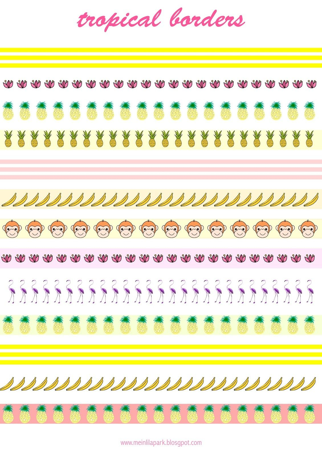 Free Printable Tropical Borders - Planner Stickers - Freebie - Free Printable Summer Borders