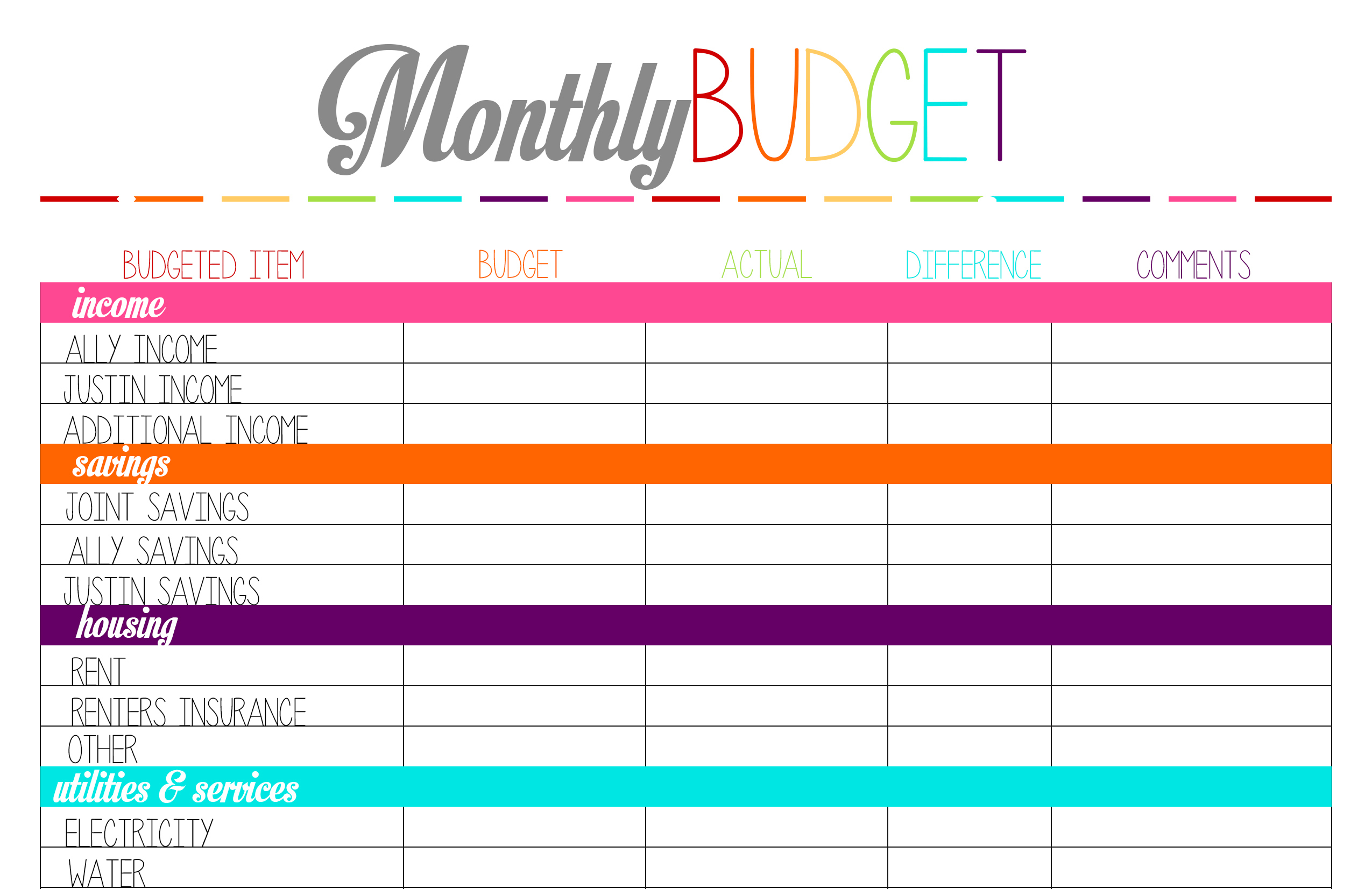 Free Printable Tuesday: Budget Planning Worksheets – Ally Jean Blog - Free Printable Budget Planner
