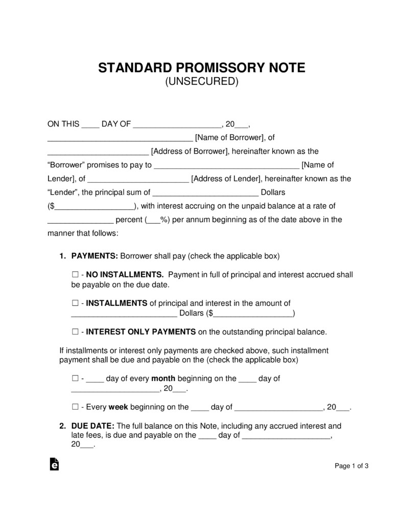 Free Printable Unsecured Promissory Note - 16.12.kaartenstemp.nl • - Free Printable Promissory Note