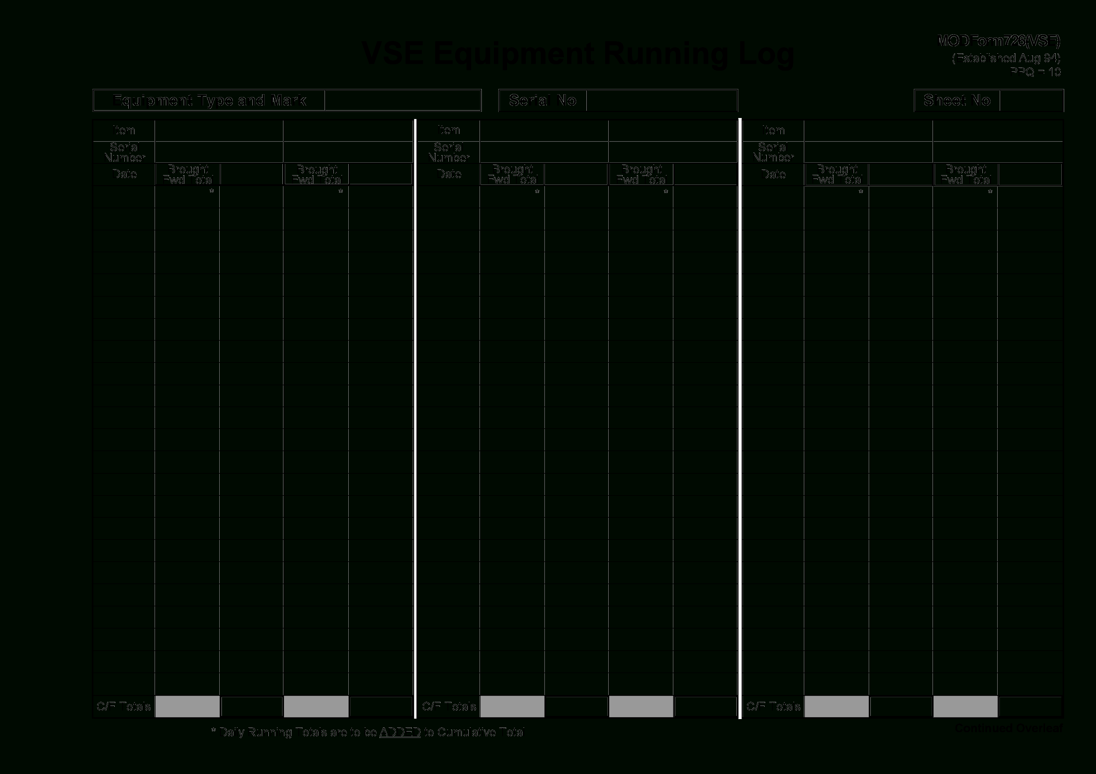 Free Printable Vse Equipment Running Log | Templates At - Free Printable Running Log