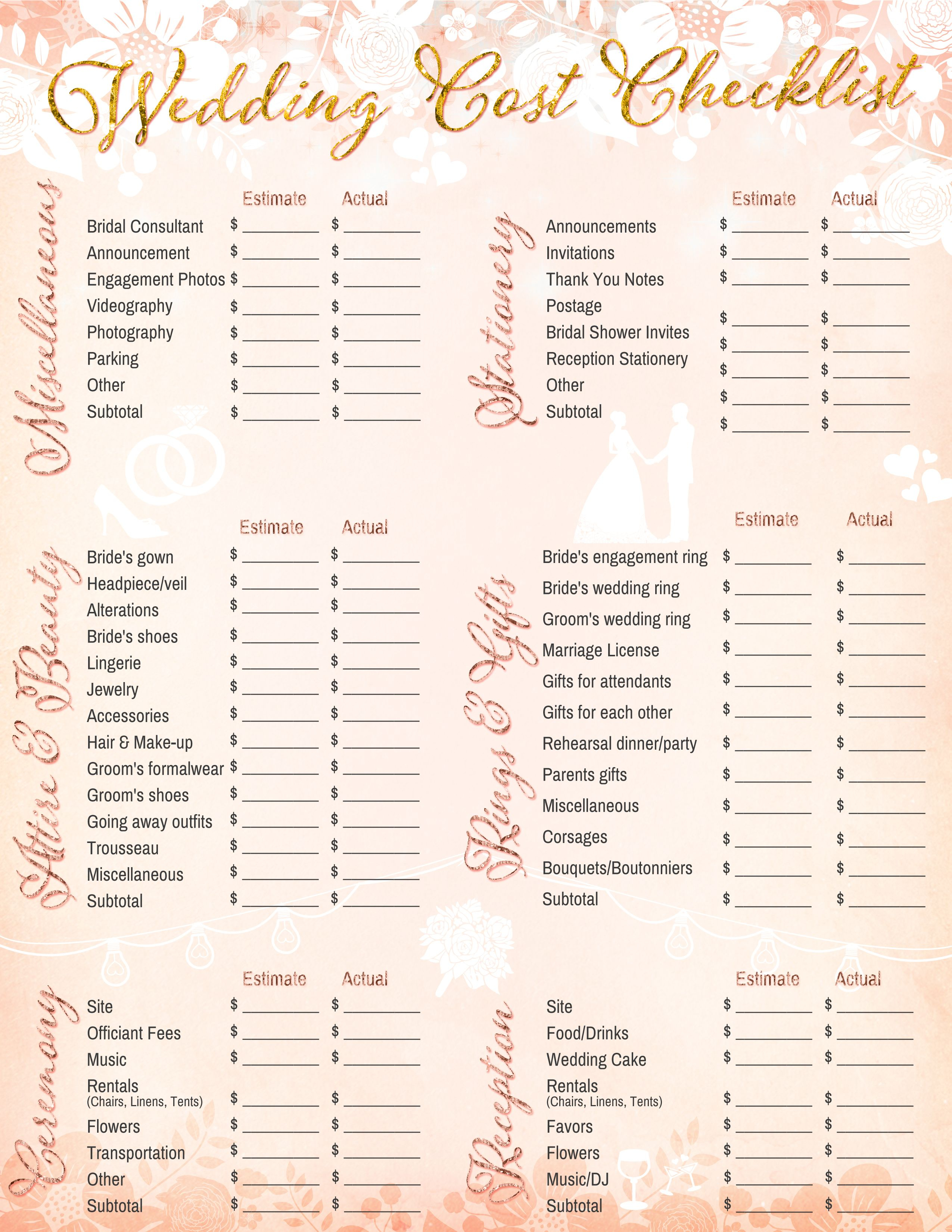 Free Printable - Wedding Cost Checklist | Wedding | Wedding Planning - Free Printable Wedding Checklist