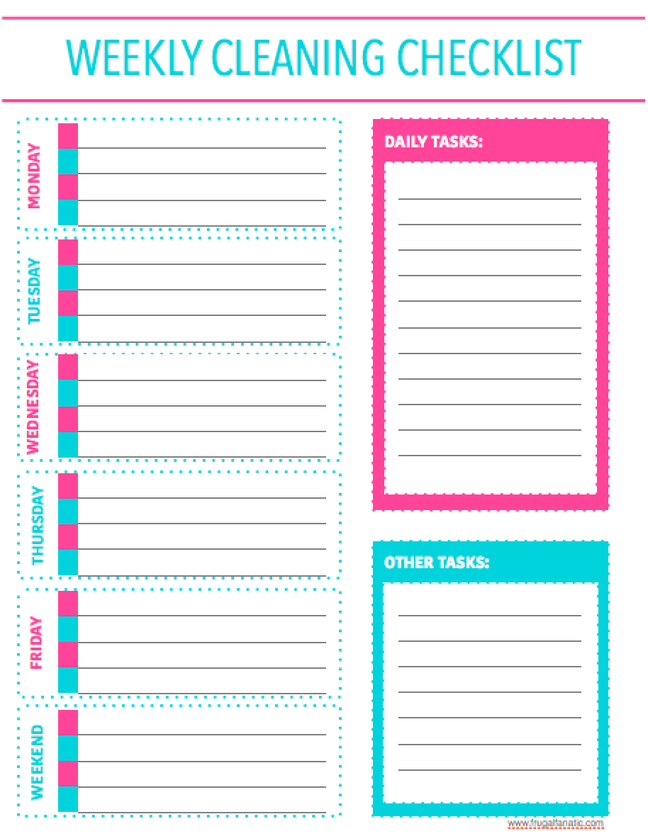 Free Printable Weekly Cleaning Checklist - Sarah Titus - Free Printable House Cleaning Checklist