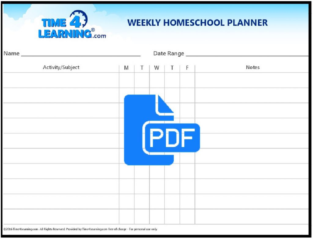 Free Printable: Weekly Homeschool Planner | Time4Learning - Homeschool Lesson Planner Free Printable