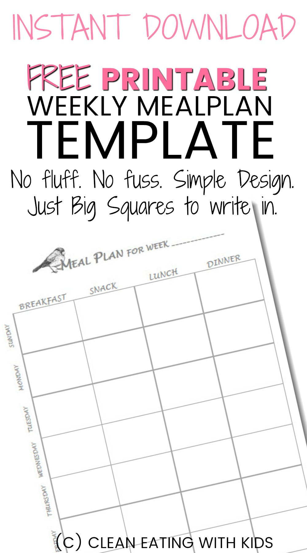 Free Printable Weekly Meal Plan Template - Clean Eating With Kids - Design A Menu For Free Printable