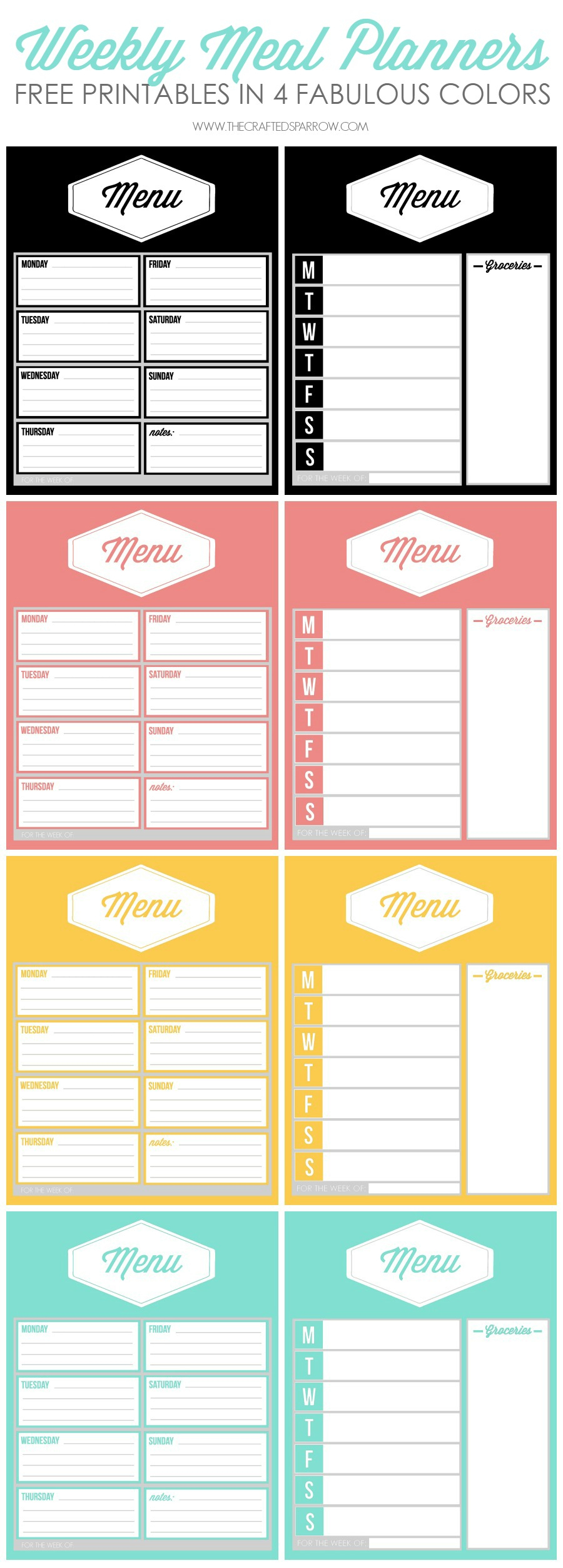 Free Printable Weekly Meal Planners - Weekly Menu Free Printable