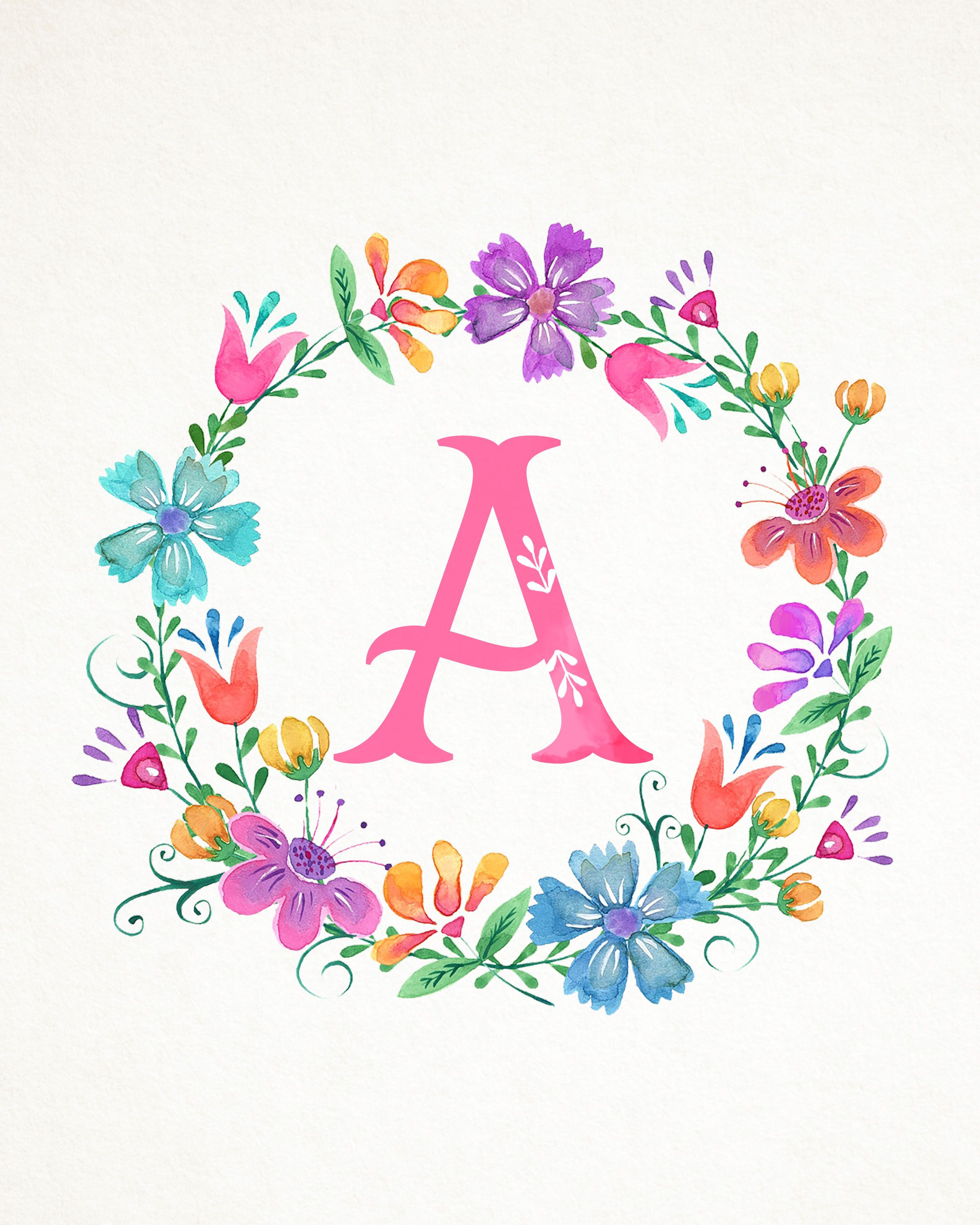Free Printable Whimsical Watercolor Monograms | Tarjetas Y Etiquetas - Free Printable Flower Letters