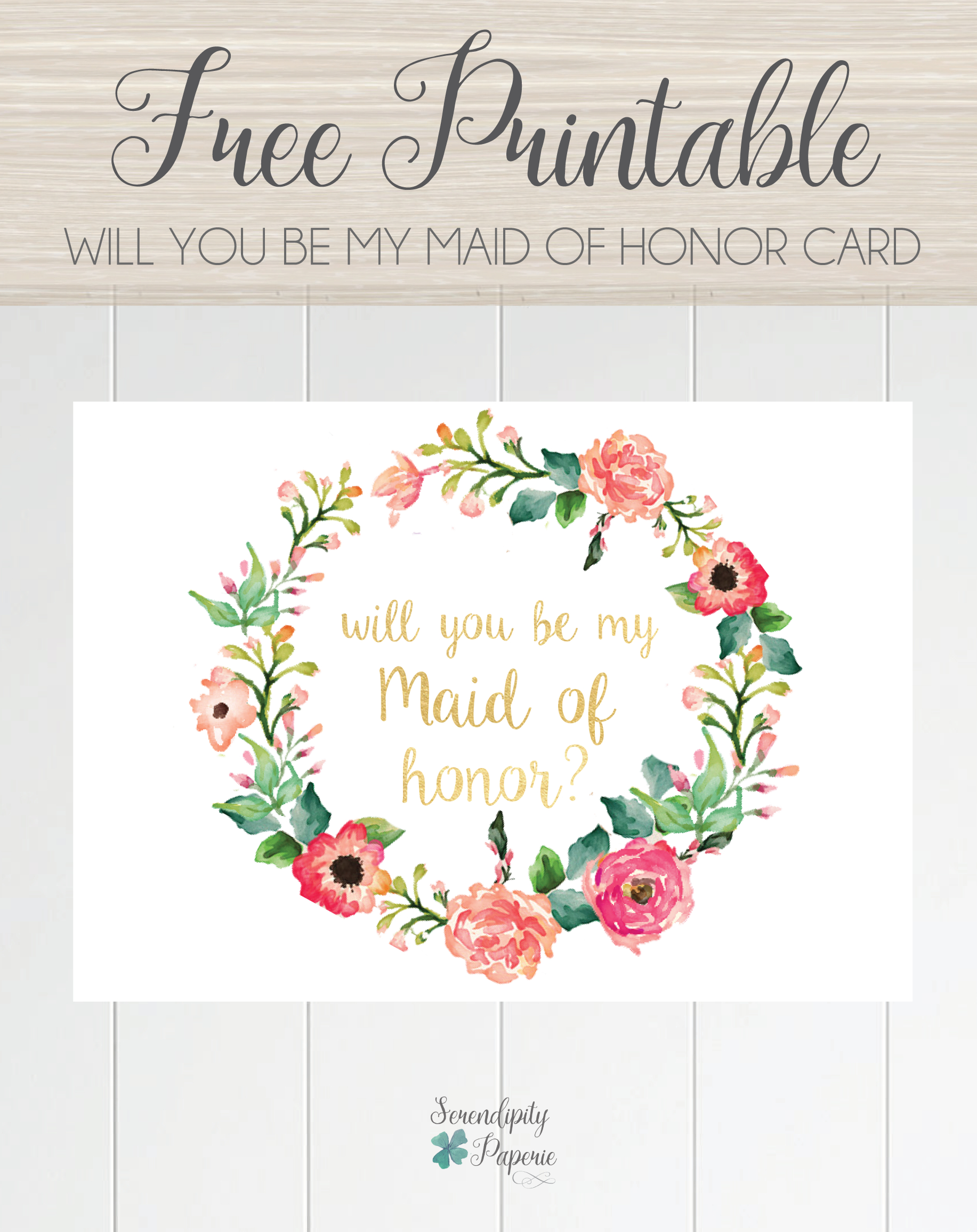 Free Printable Will You Be My Maid Of Honor Card, Floral Wreath - Free Printable Will You Be My Bridesmaid Cards