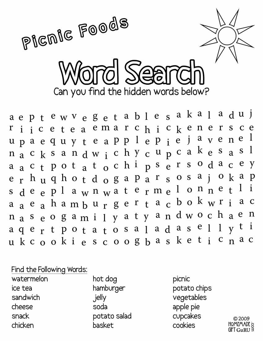 Free Printable Word Search: Picnic Foods | Kids Activities - Free Printable Word Searches
