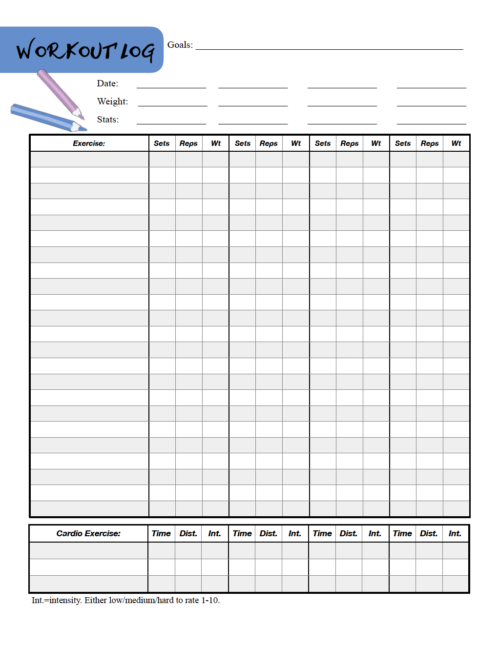 Free Printable Workout Logs: 3 Designs For Your Needs - Free Printable Fitness Log