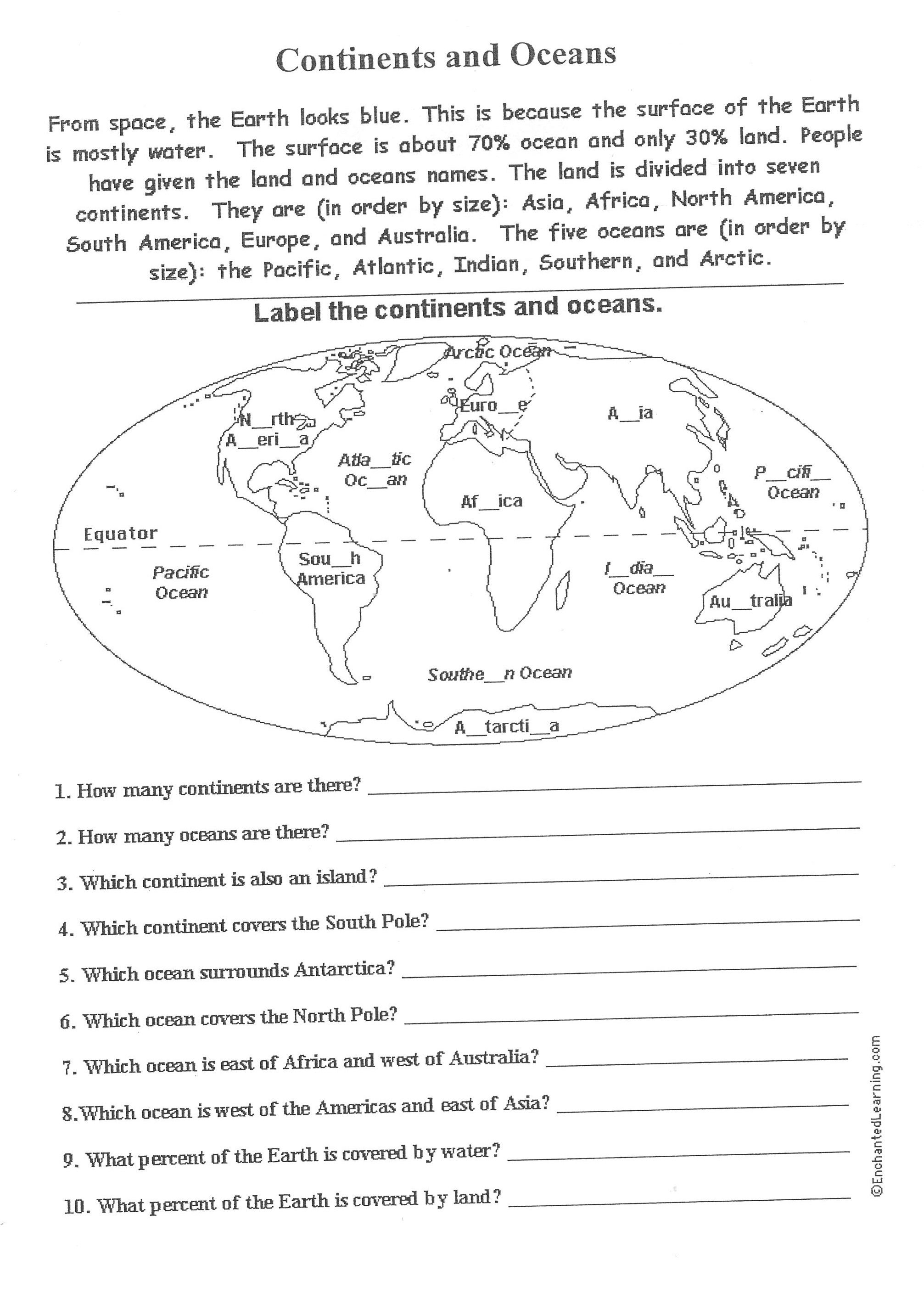 Free Printable Worksheets On Continents And Oceans - Google Search - Free Printable Worksheets On Africa