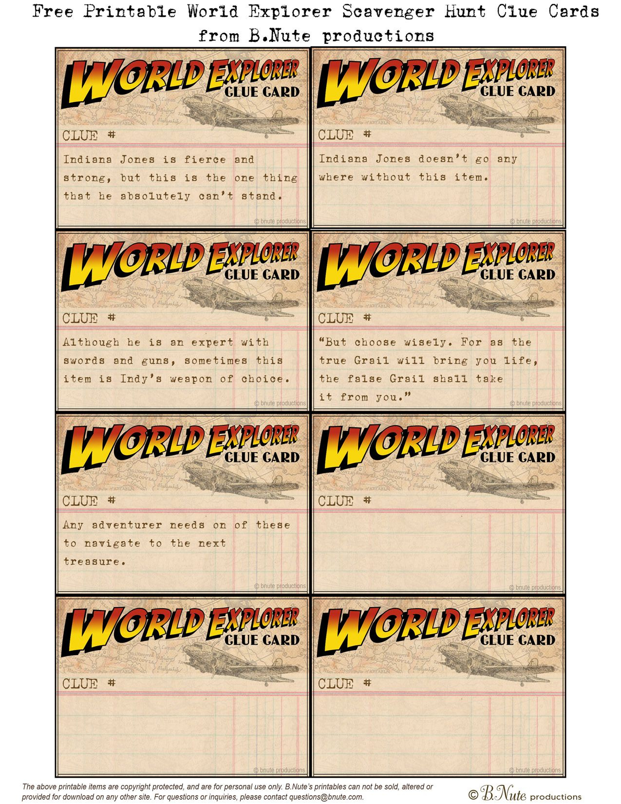 Free Printable World Explorer Indiana Jones Scavenger Hunt Game - Free Printable Treasure Hunt Games