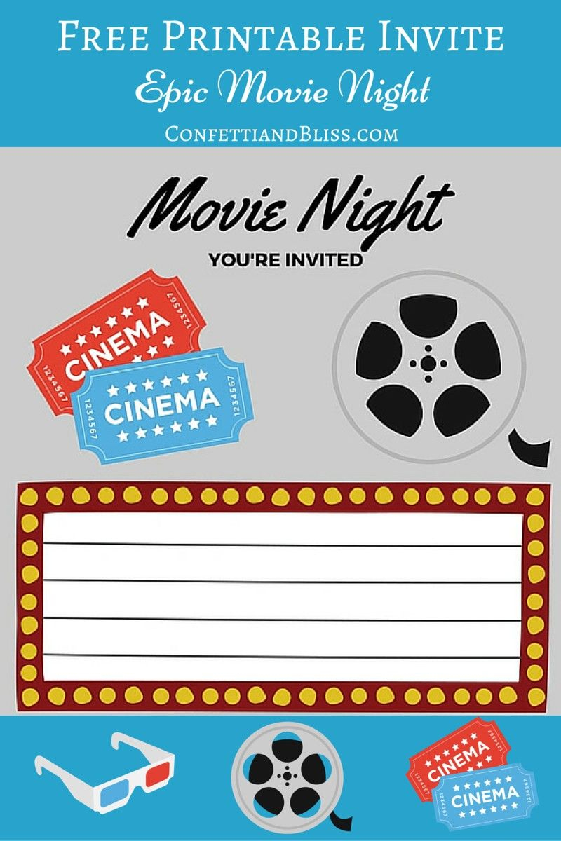 Free Printables | For Him | Movie Night Invitations, Movie Party, Movies - Movie Night Birthday Invitations Free Printable