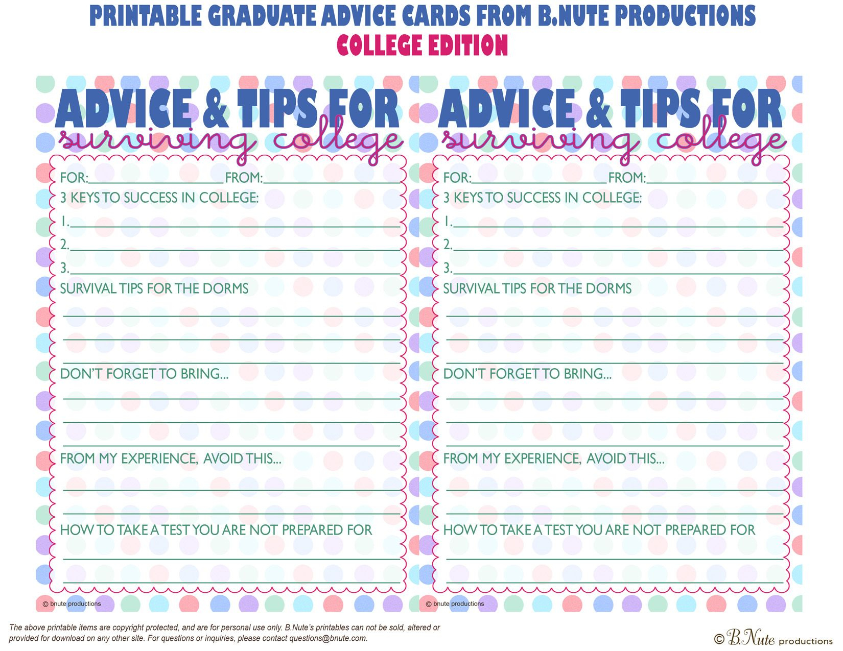 Free Printables | Free Printable Graduate Advice Cards - College - Free Printable Graduation Advice Cards