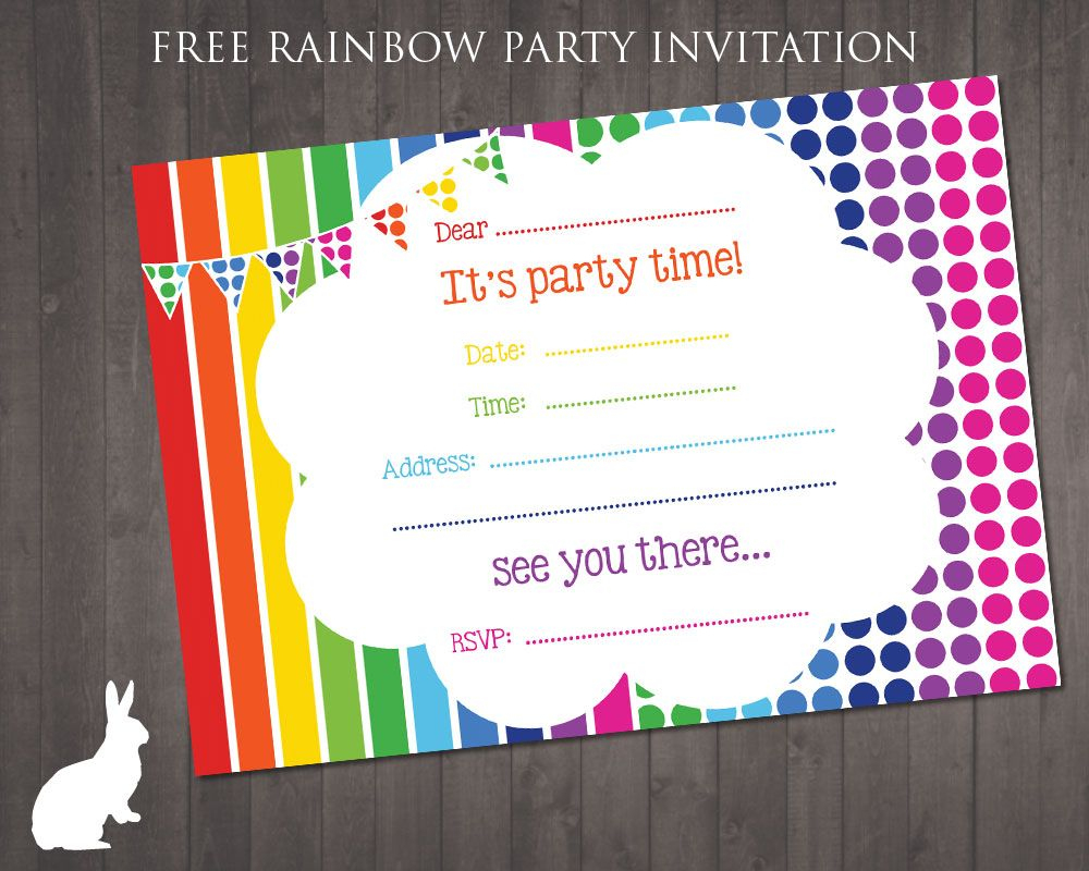 Free Rainbow Party Invitation | Ruby And The Rabbit | Rainbow Party - Free Printable Birthday Party Invitations With Photo