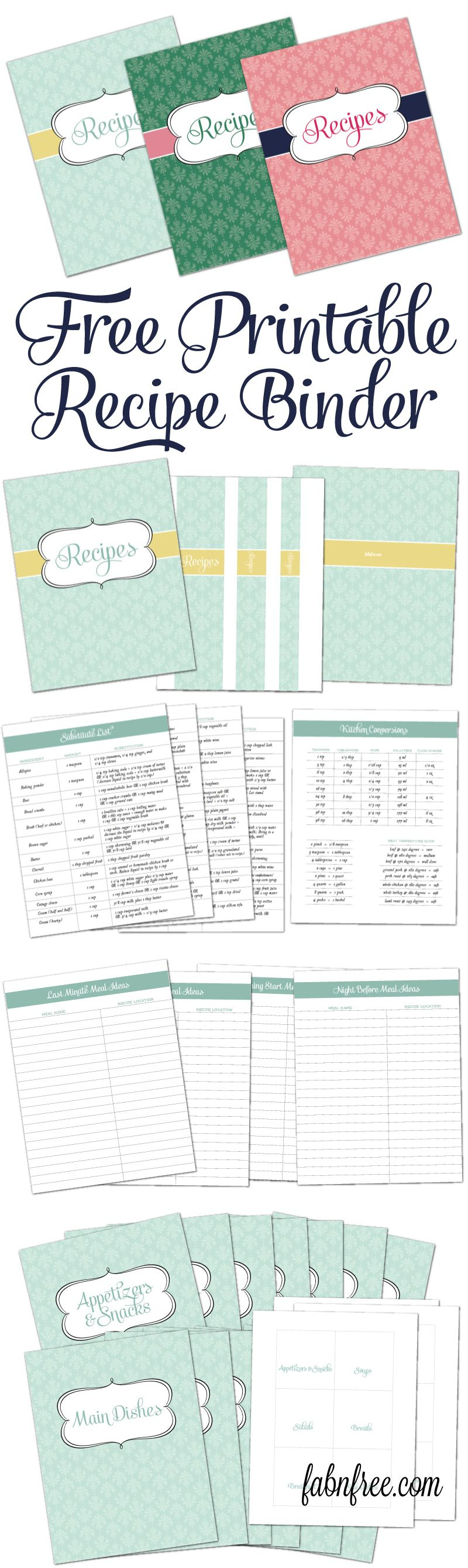 Free Recipe Binder In 3 Color Options | Printables | Pinterest - Free Printable Recipe Dividers