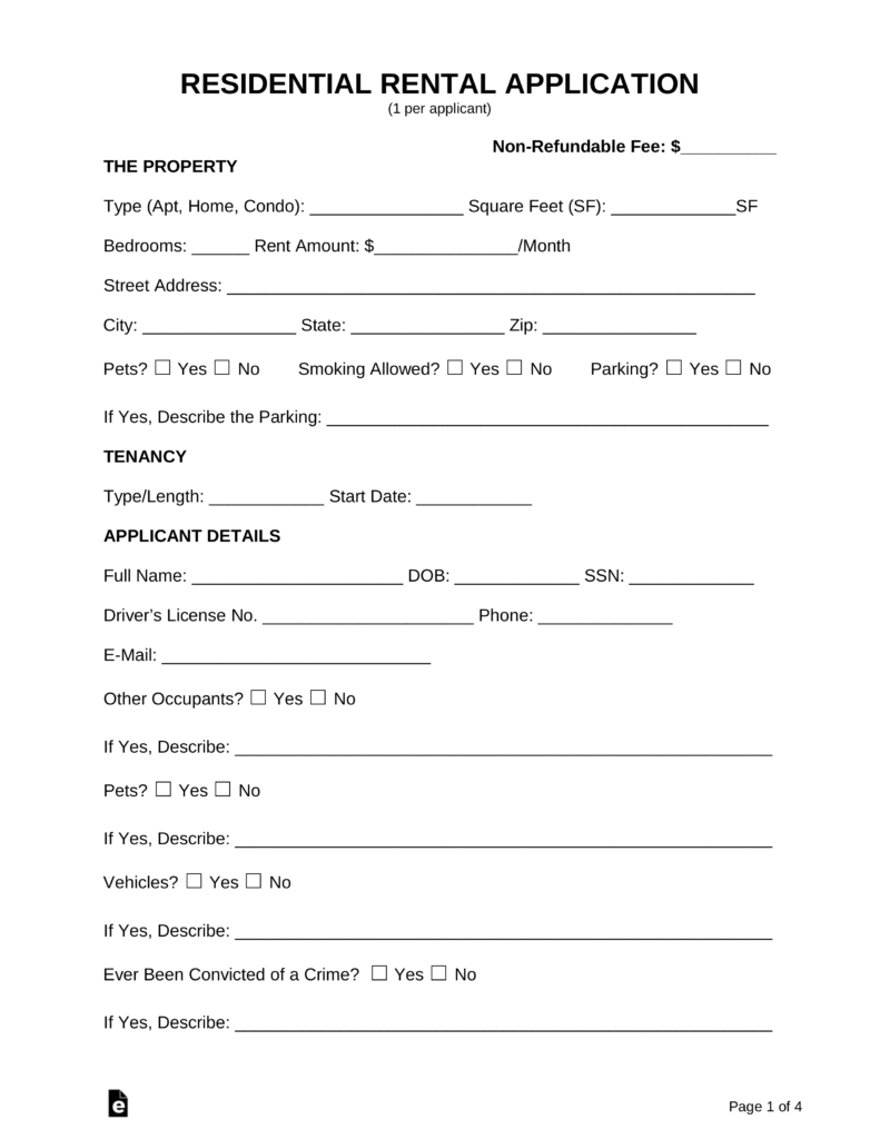 Free Rental Application Form - Pdf | Word | Eforms – Free Fillable Forms - Free Printable House Rental Application Form