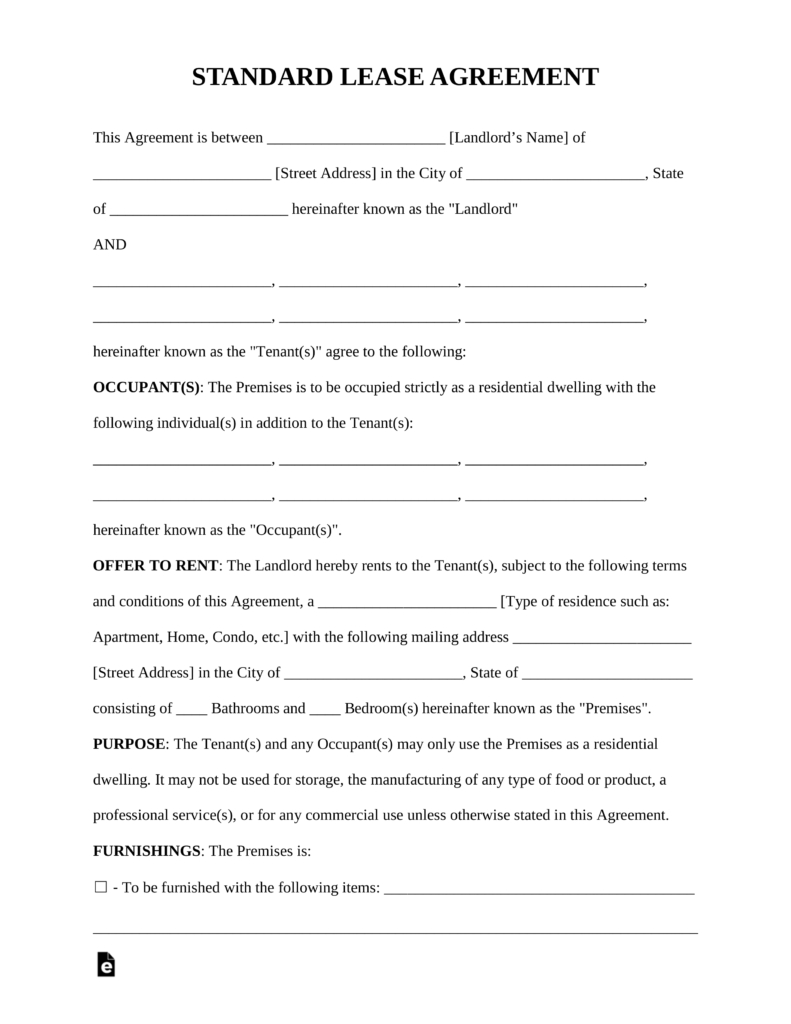 Free Rental Lease Agreement Templates - Residential &amp;amp; Commercial - Blank Lease Agreement Free Printable