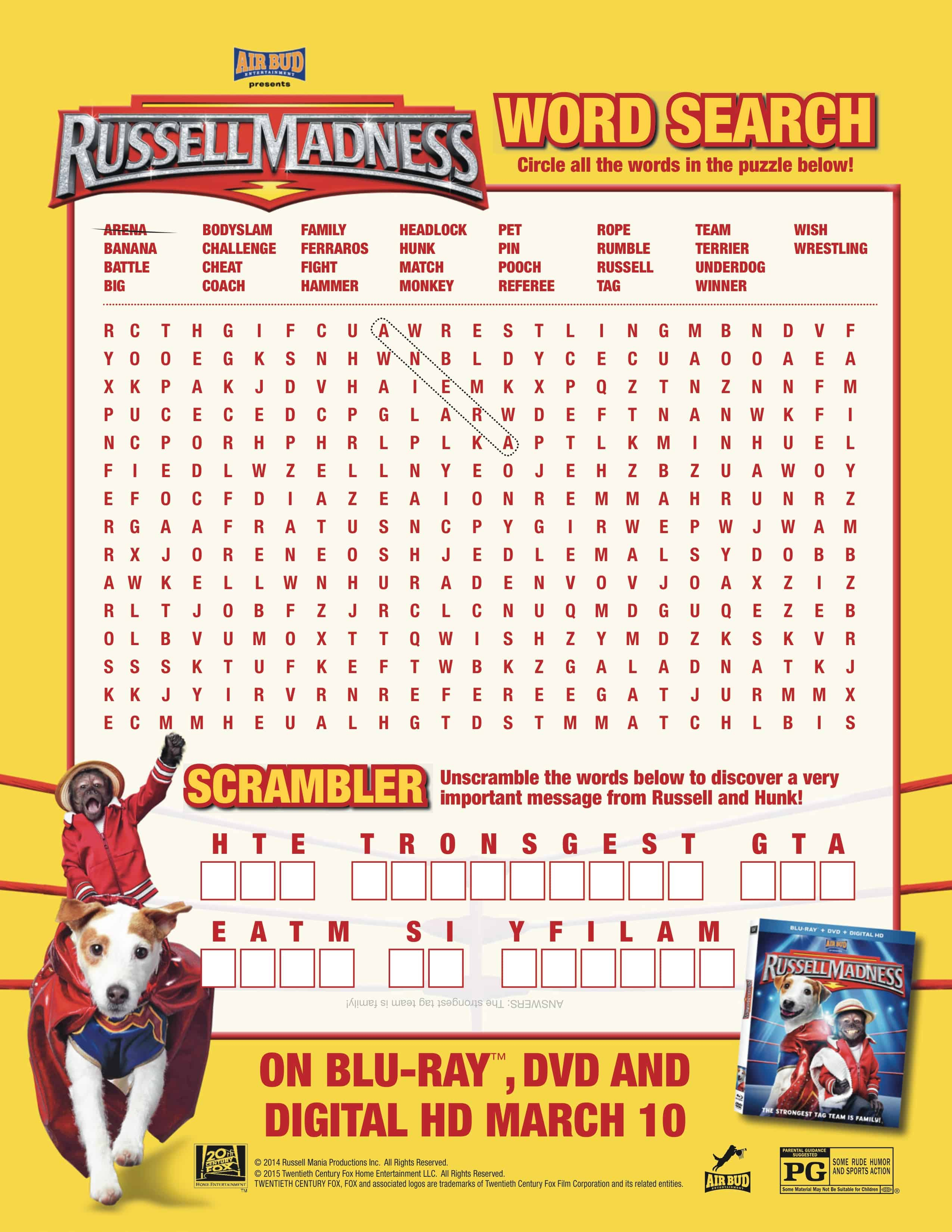 Free Russell Madness Printable Activity Sheets - Free Printable Wwe Word Search