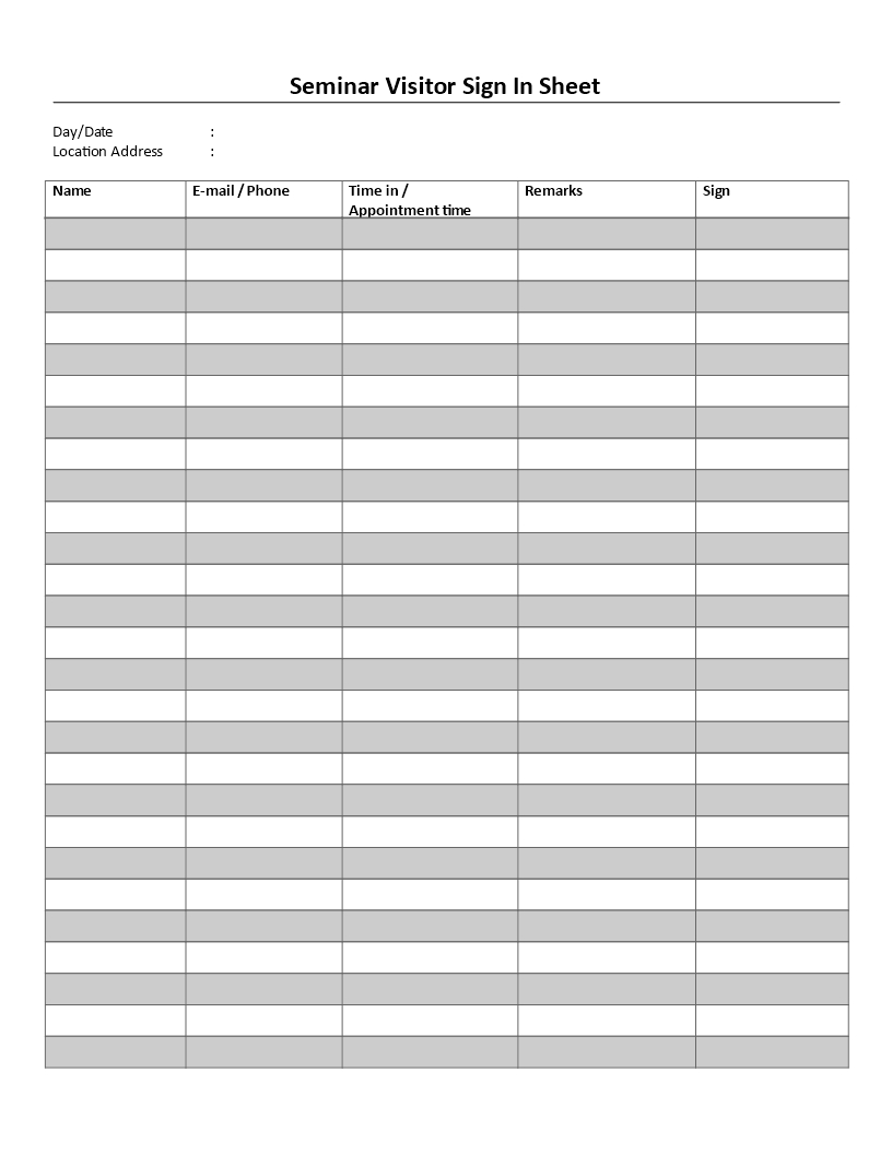 Free Seminar Sign In Sheet | Templates At Allbusinesstemplates - Free Printable Sign In Sheet