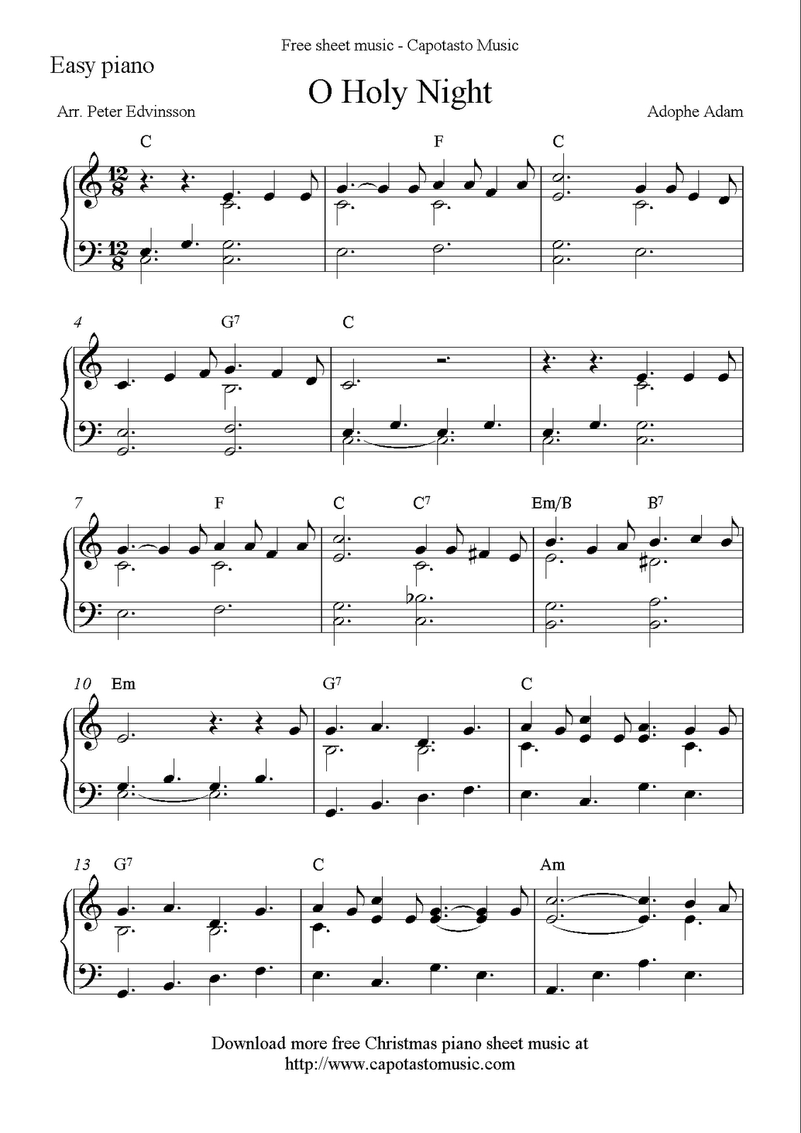Free Sheet Music Scores: Free Easy Christmas Piano Sheet Music, O - Free Printable Piano Pieces