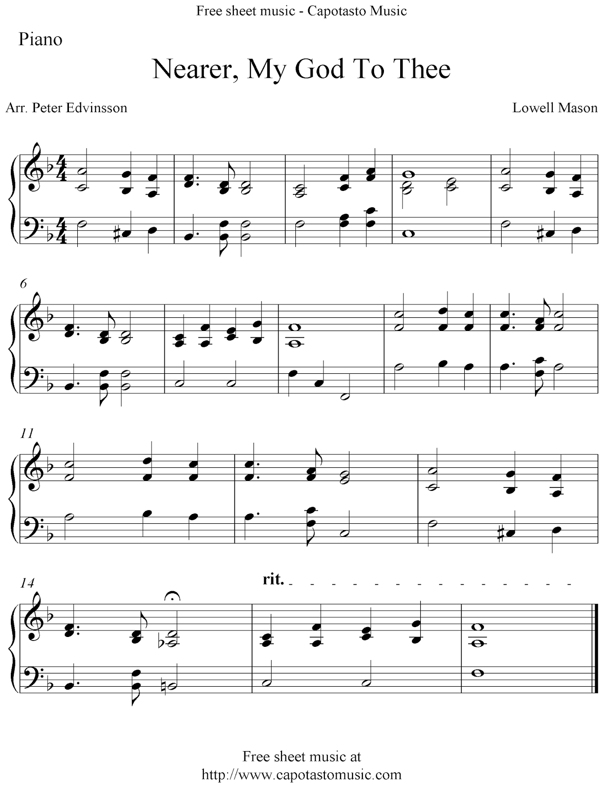 Free Sheet Music Scores: Free Easy Piano Sheet Music, Nearer, My God - Free Printable Sheet Music For Piano