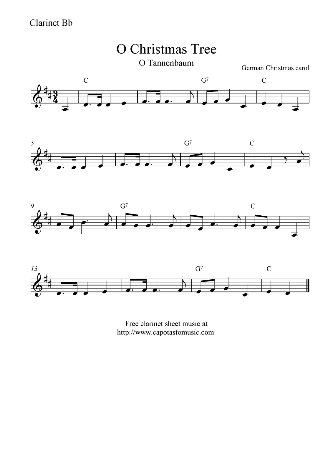 Free Sheet Music Scores: O Christmas Tree (O Tannenbaum), Free - Free Printable Christmas Sheet Music For Clarinet