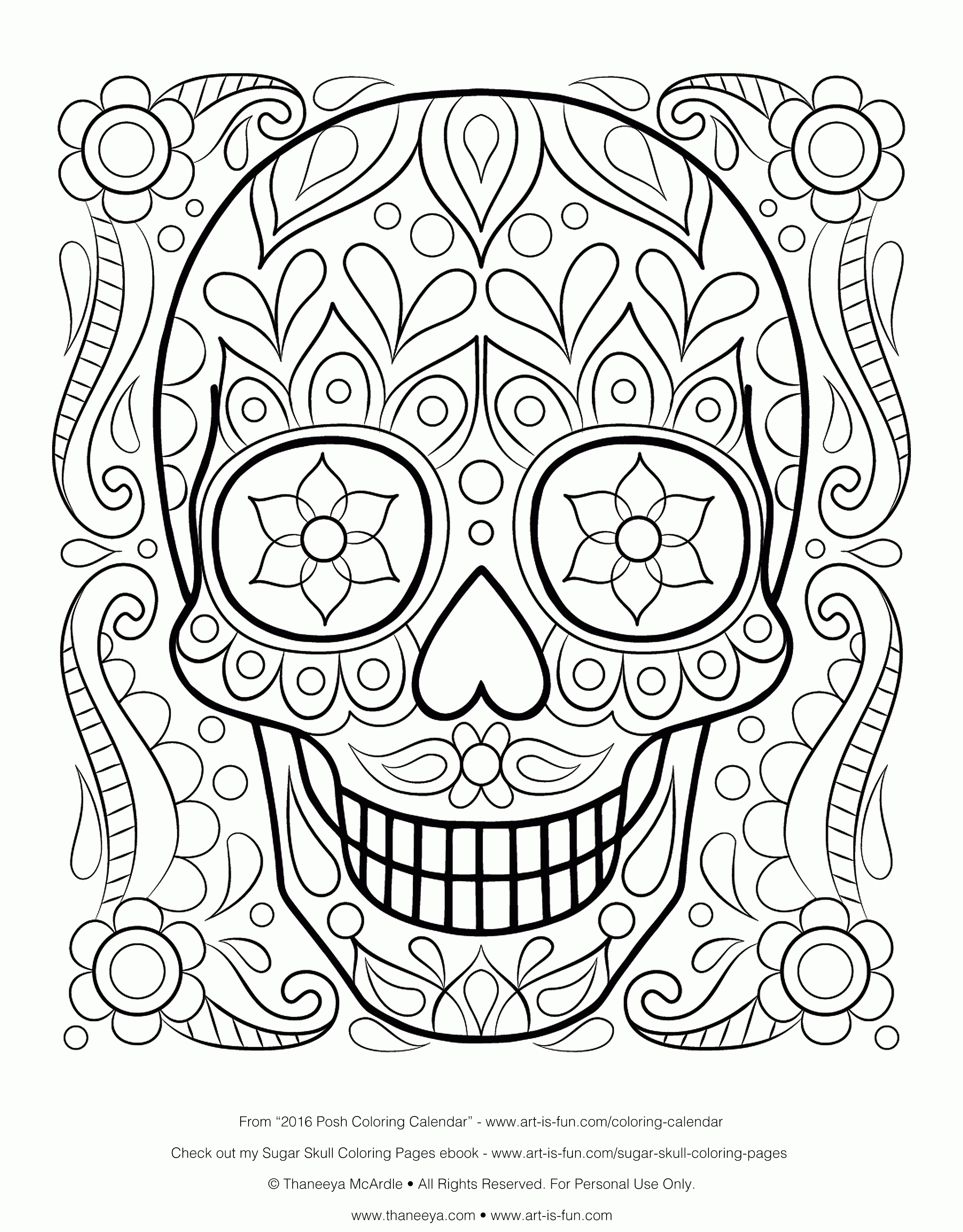 Free Sugar Skull Coloring Page: Printable Day Of The Dead Coloring - Free Coloring Pages Com Printable