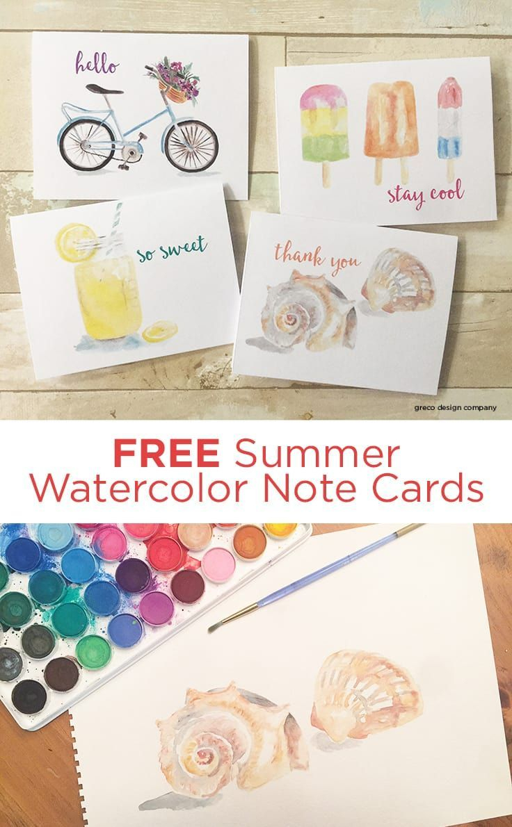 Free Summer Watercolor Note Cards: Printable Greeting Cards - Free Printable Funny Thinking Of You Cards