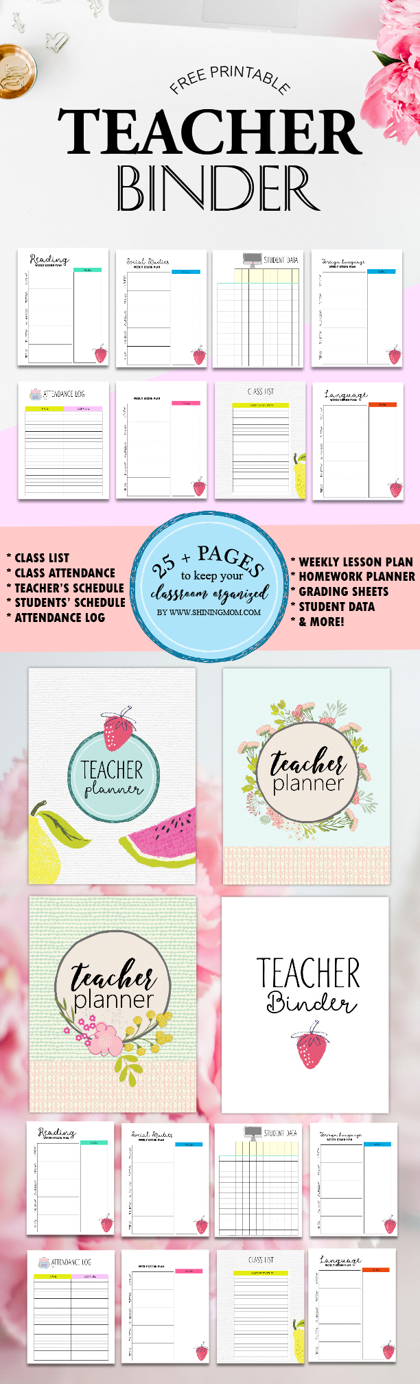 Free Teacher Binder Printables: Over 25 Pretty Planning Templates! - Free Printable Teacher Planner