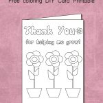 Free Thank You For Helping Me Grow – Coloring Card Printable Within   Free Printable Thank You Cards For Teachers