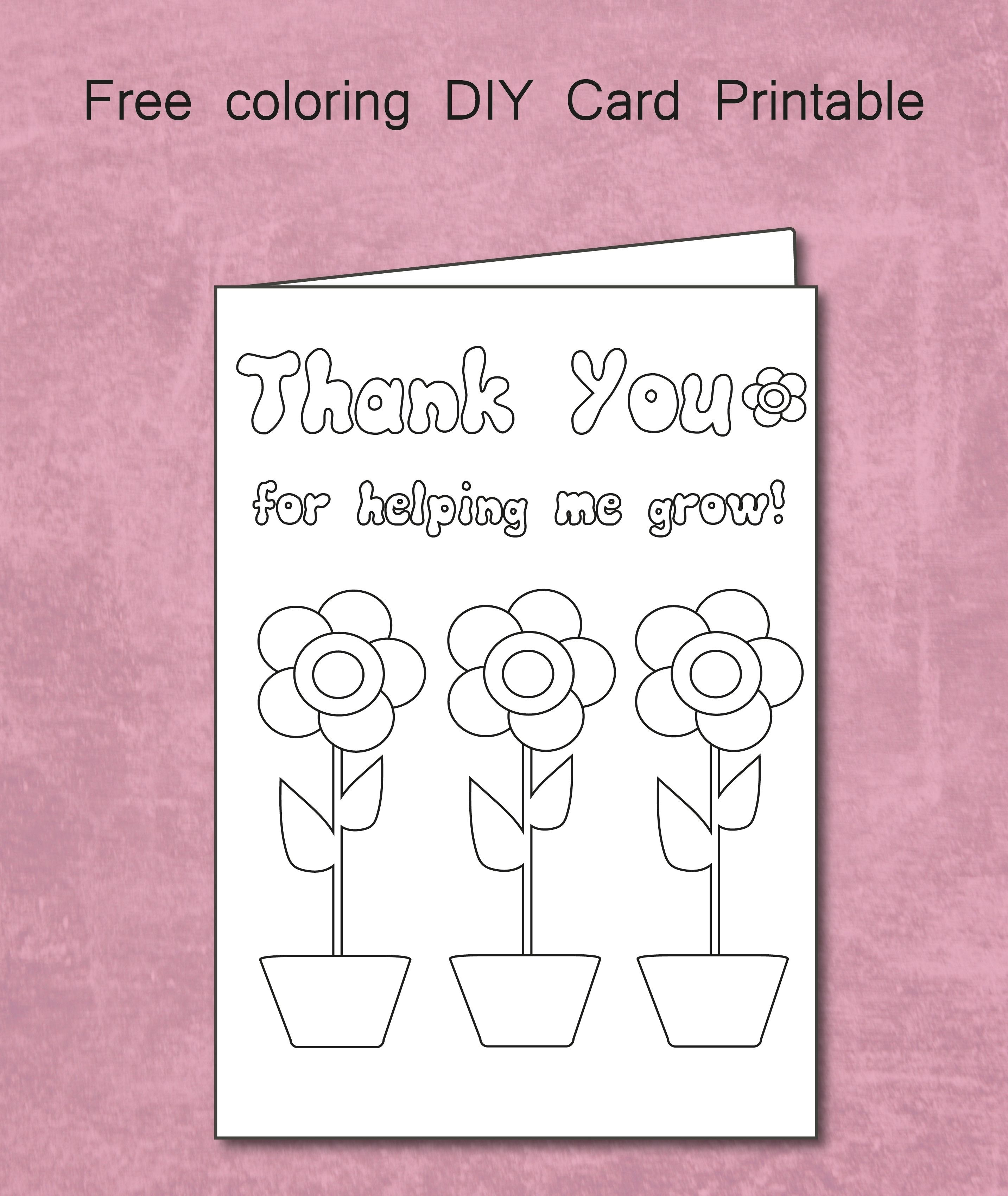 Free Thank You For Helping Me Grow – Coloring Card Printable Within - Free Printable Thank You Cards For Teachers