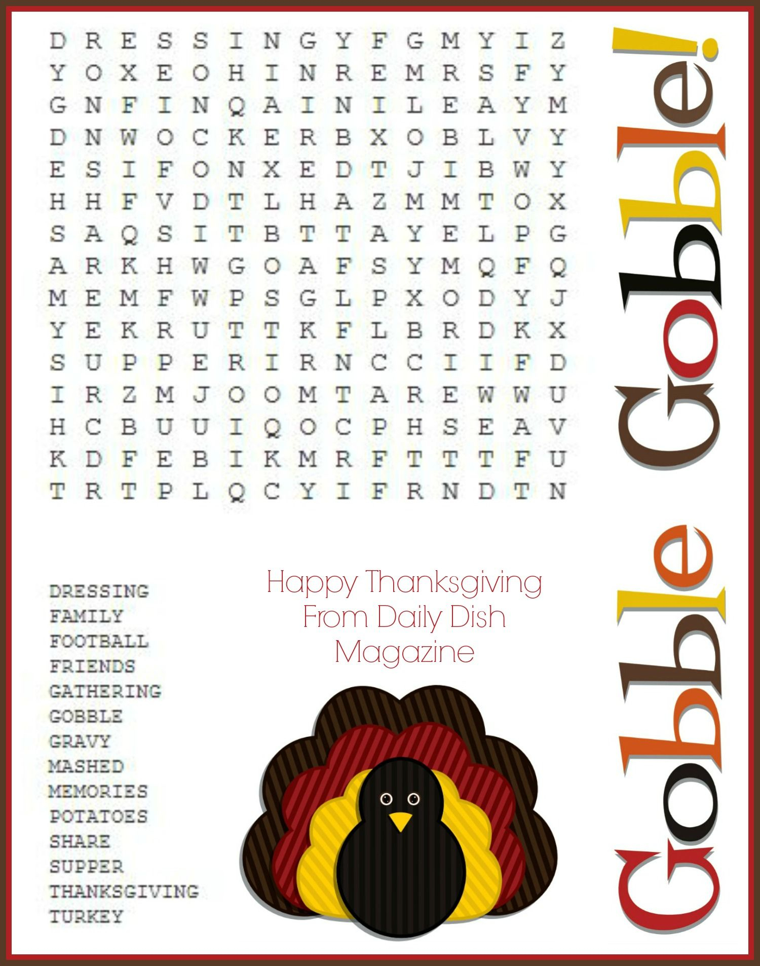 Free Thanksgiving Puzzles ~ Word Search And Maze Printable | Crafty - Thanksgiving Crossword Puzzles Printable Free