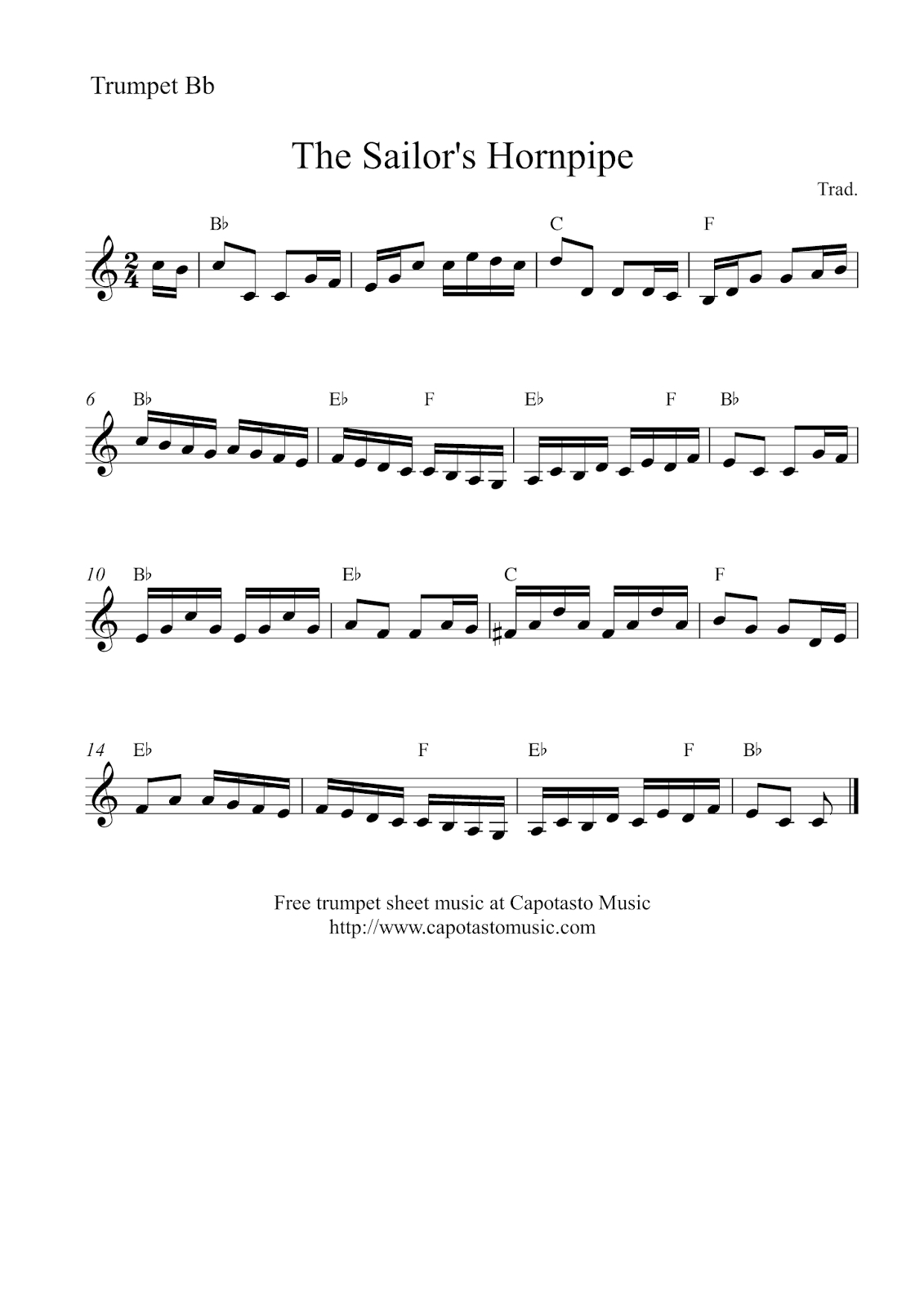Free Trumpet Sheet Music - The Sailor&amp;#039;s Hornpipe - Free Printable Sheet Music For Trumpet
