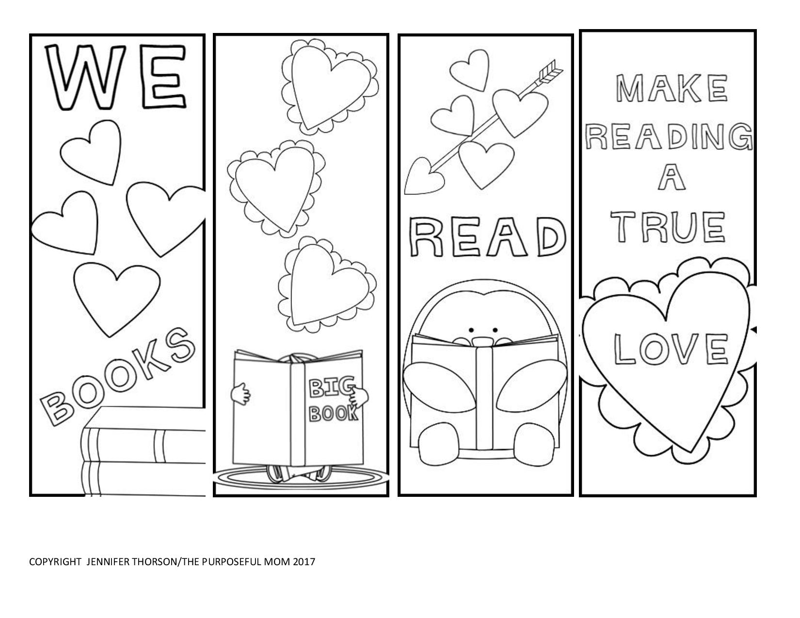 Free Valentine&amp;#039;s Day Bookmarks To Color! - The Purposeful Mom - Free Printable Valentine Books
