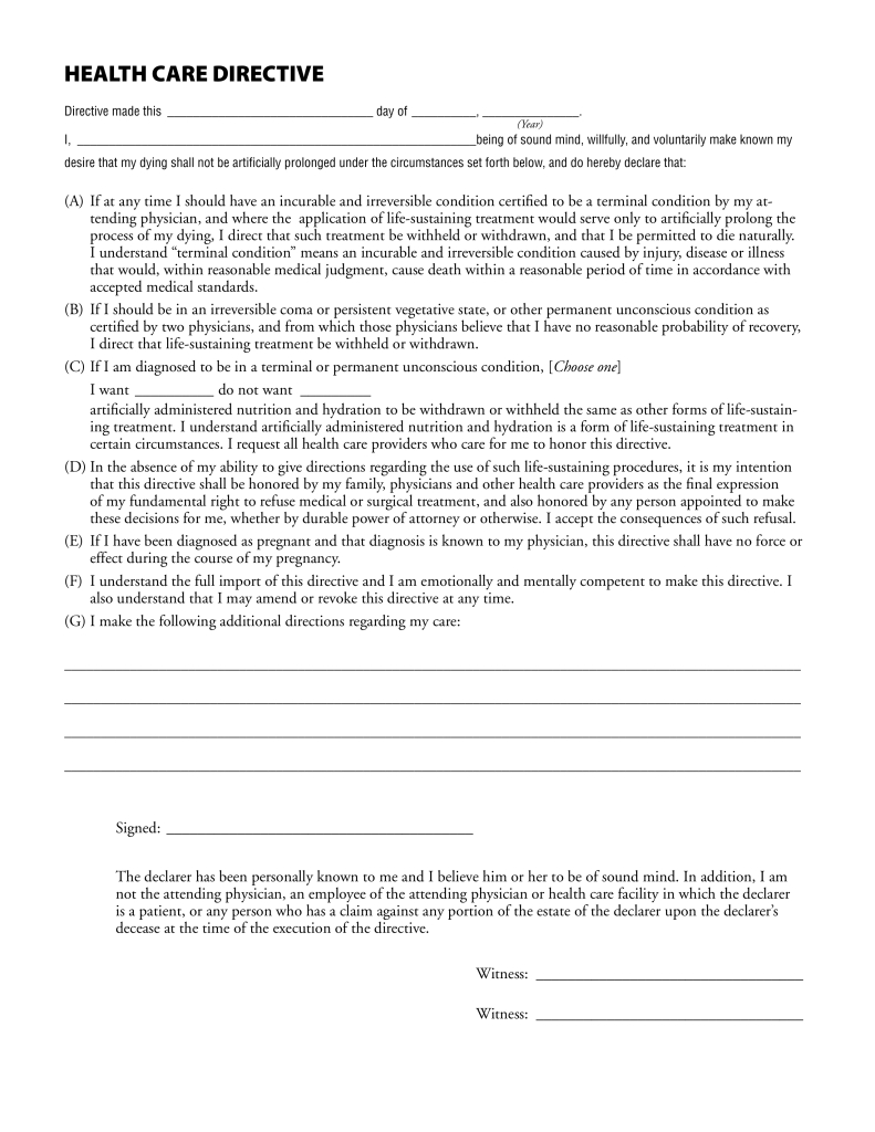 Free Washington Living Will Form (Health Care Declaration) - Pdf - Free Printable Living Will Forms Washington State