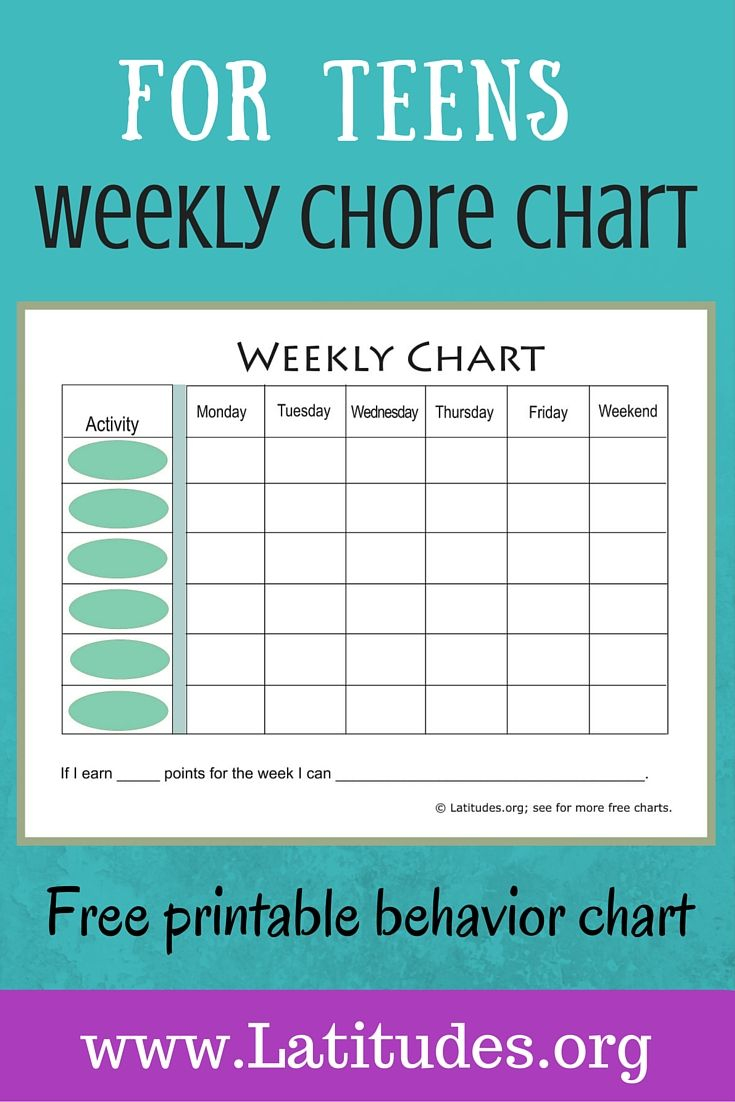 Free Weekly Behavior Chart (For Teenagers | Behavior Charts | Weekly - Free Printable Reward Charts For Teenagers