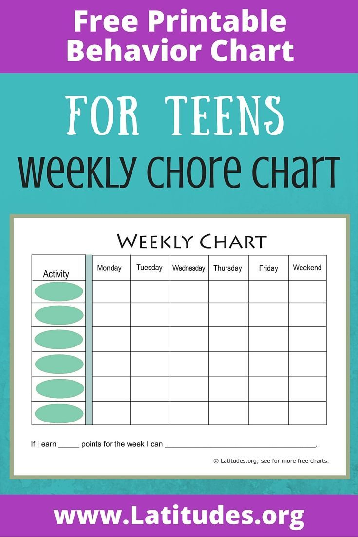 Free Weekly Behavior Chart (For Teenagers | Chores | Pinterest - Free Printable Chore List For Teenager