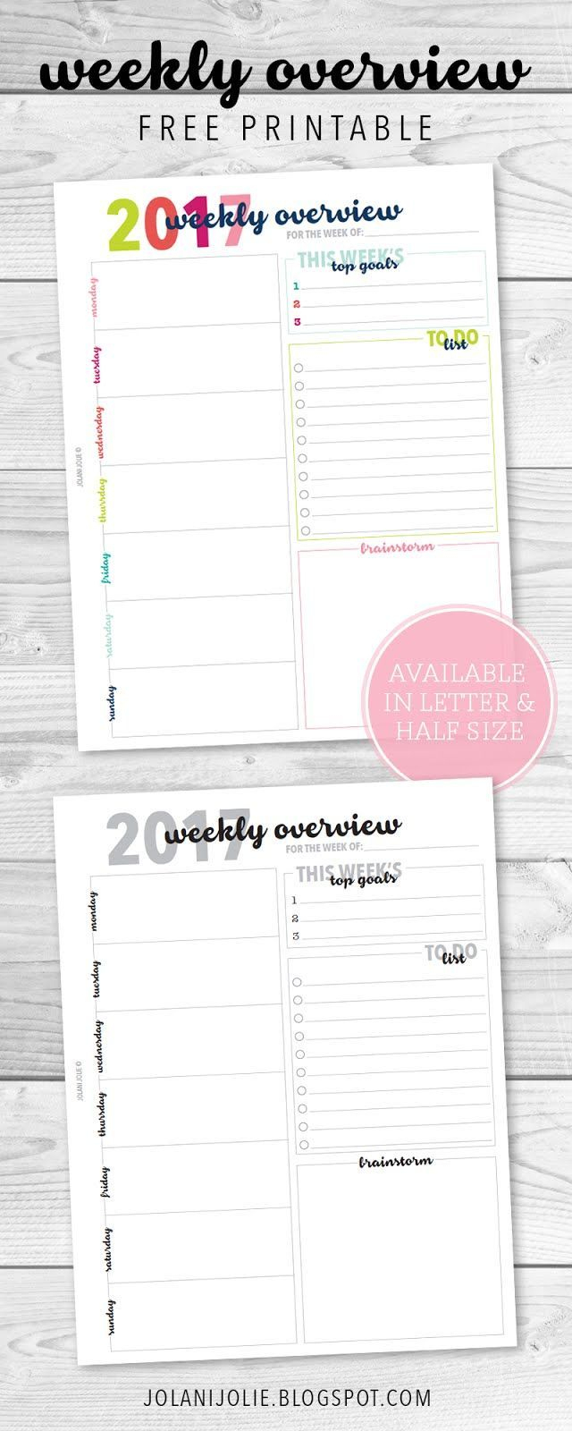 Free Weekly Overview Printable | Planners &amp;amp; Printables | Printable - Free Printable Weekly Planner 2017