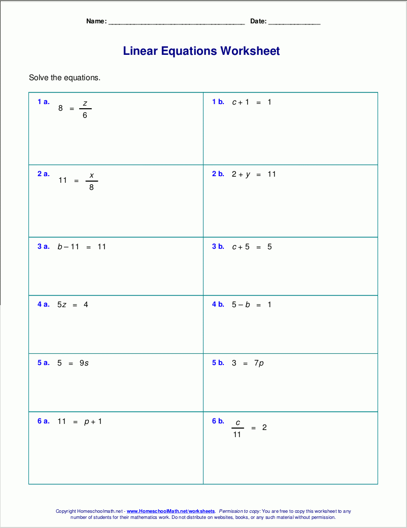 Free Worksheets For Linear Equations (Grades 6-9, Pre-Algebra - Free Printable 5 W&amp;amp;#039;s Worksheets