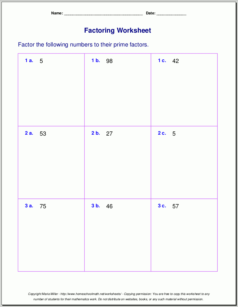 Free Worksheets For Prime Factorization / Find Factors Of A Number - Free Printable Greatest Common Factor Worksheets